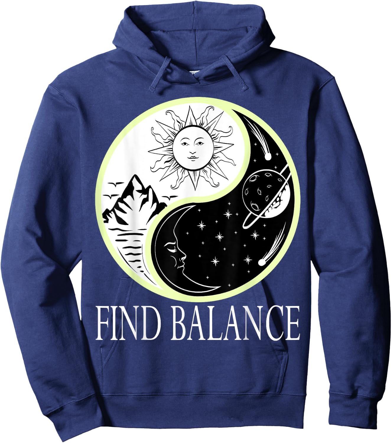 Find Balance Yin Yang Positive Vibes Yoga Motivation Hoodie - Hoodie | Navy