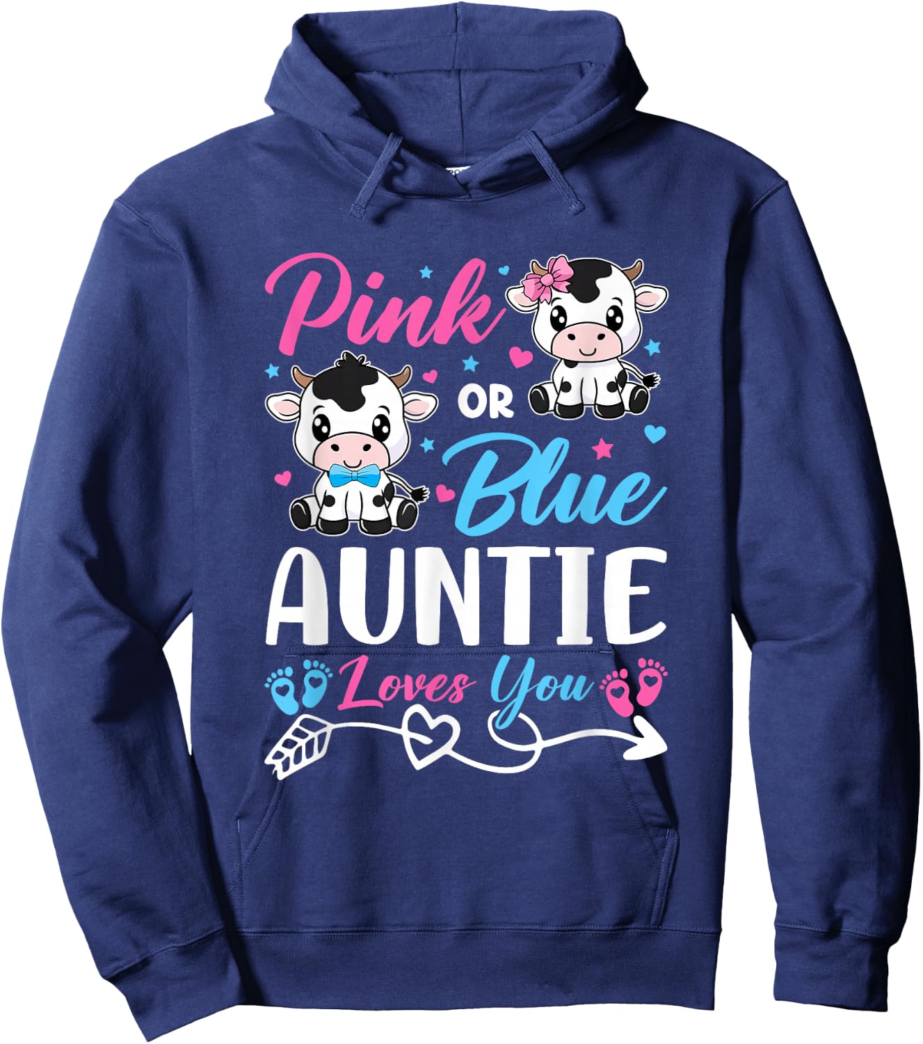 Pink Or Blue Auntie Loves You Cow Baby Gender Reveal Baby Hoodie - Hoodie | Navy