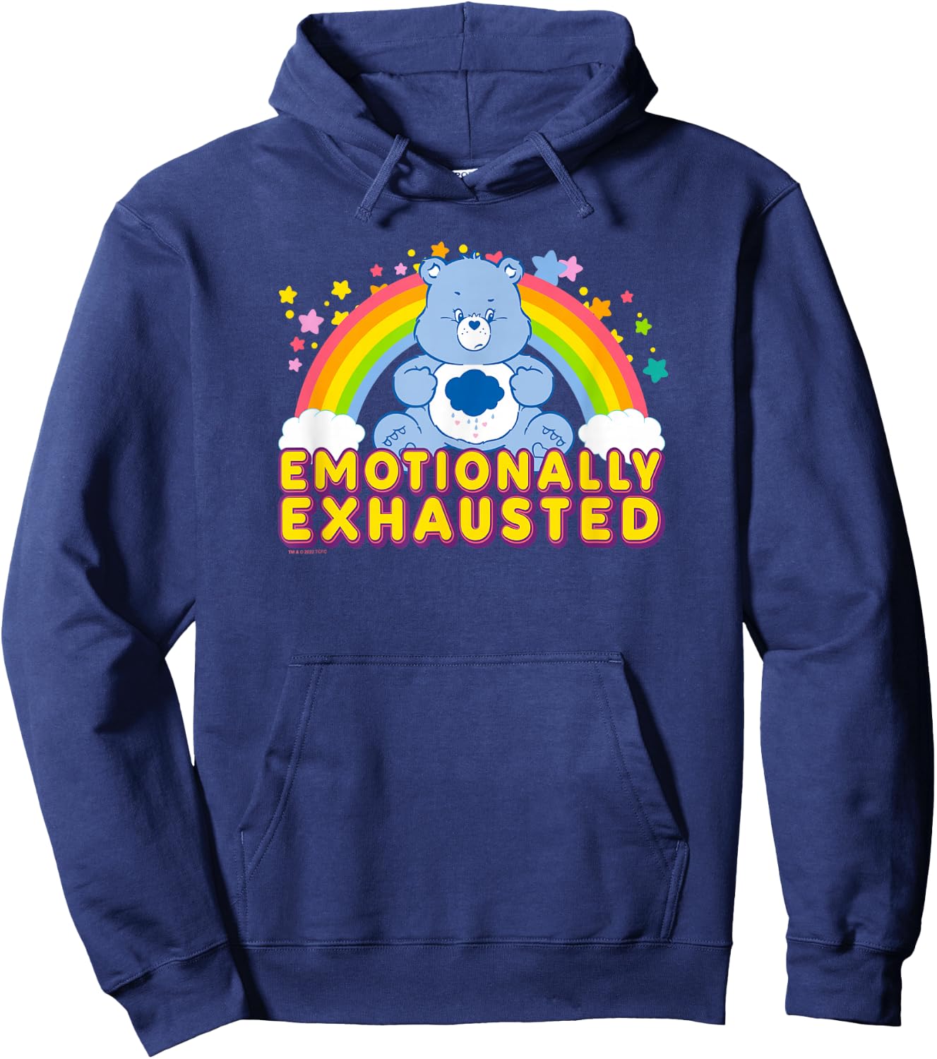 Care Bears Emotionally Exhausted Rainbow Grumpy Bear Icon , Black, S Hoodie - Hoodie | Navy