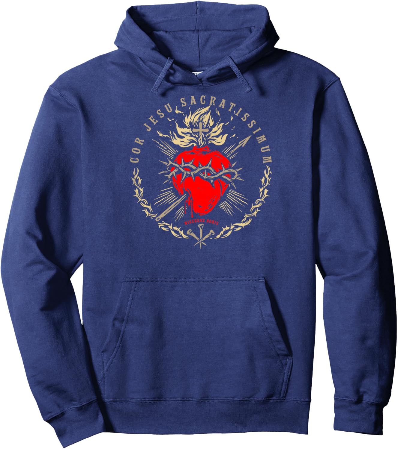 Cor Jesu Sacratissimum Miserere Nobis Sacred Heart of Jesus Hoodie - Hoodie | Navy