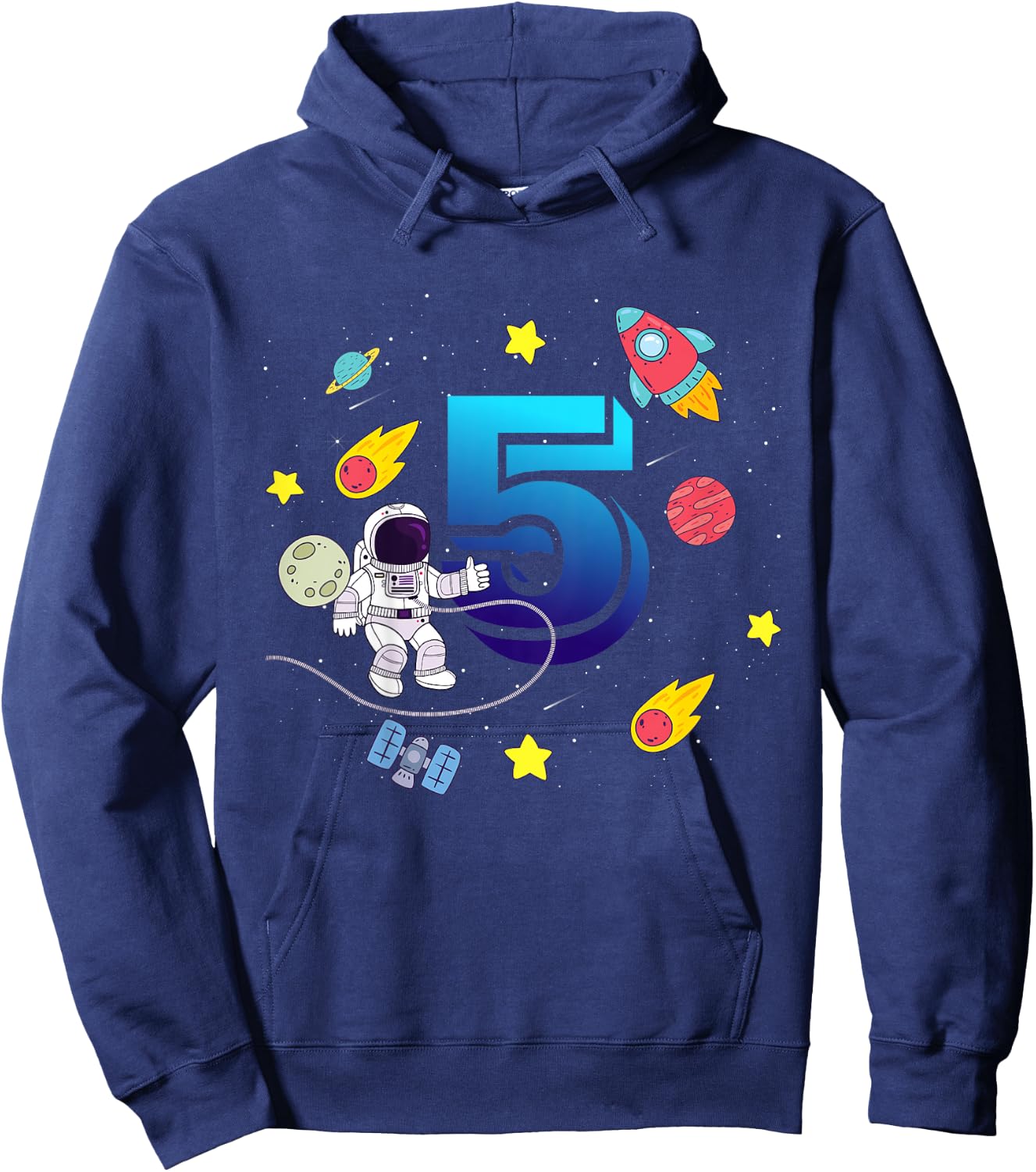 Kids 5 Years Old Birthday Boy Astronaut Outer Space Galaxy Hoodie - Hoodie | Navy