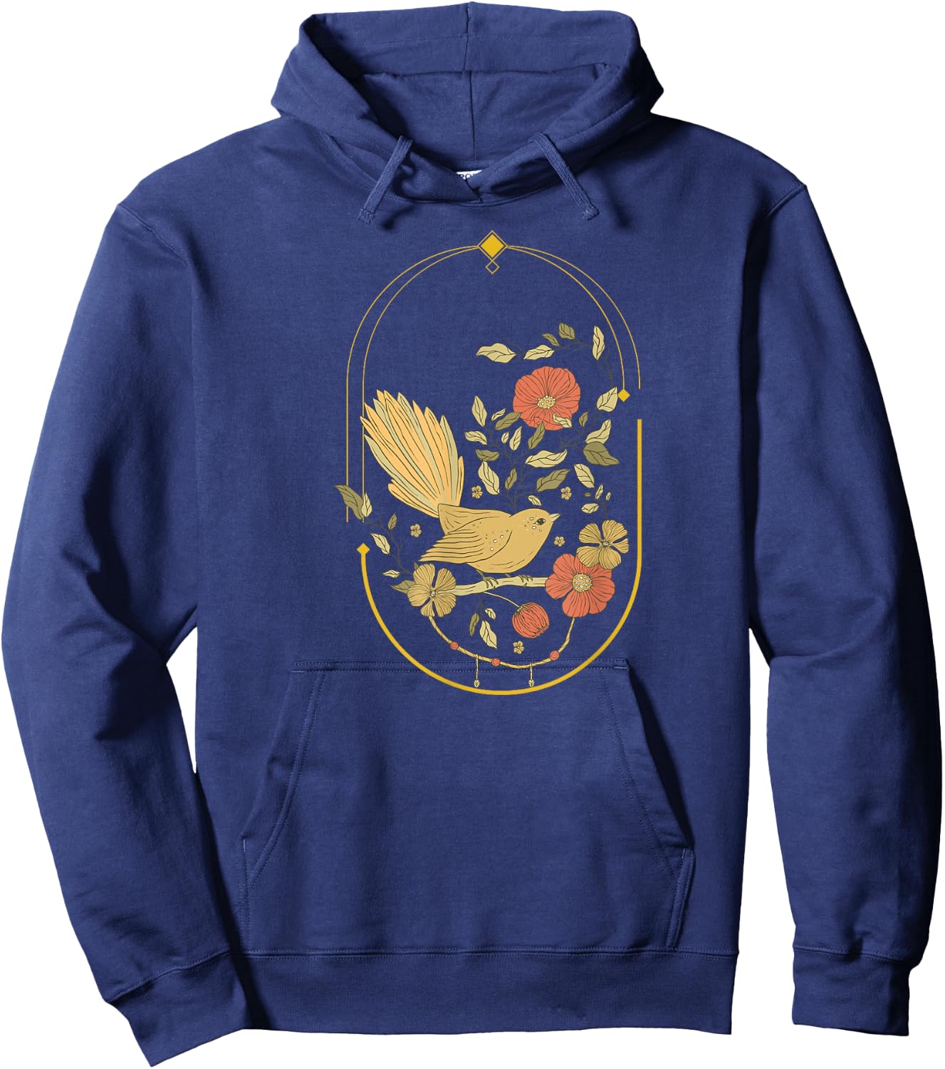 Tennessee Merchant Boho Bird n Flowers , Blue, Women's, Small, Short Sleeve, Classic Fit Hoodie - Hoodie | Navy