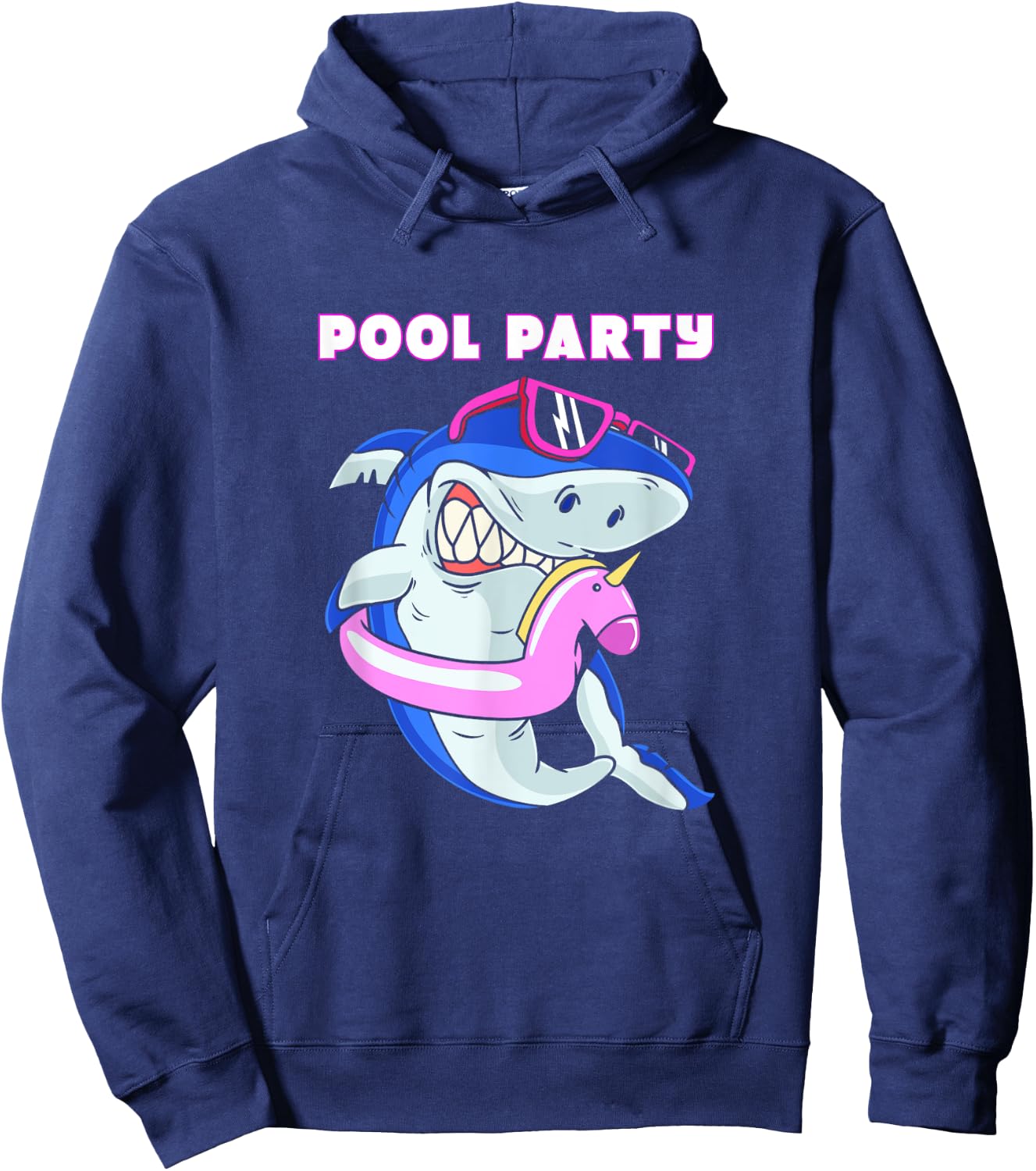 Cute Pool Party Squad Unicorn Shark With Sunglasses Hoodie - Hoodie | Navy