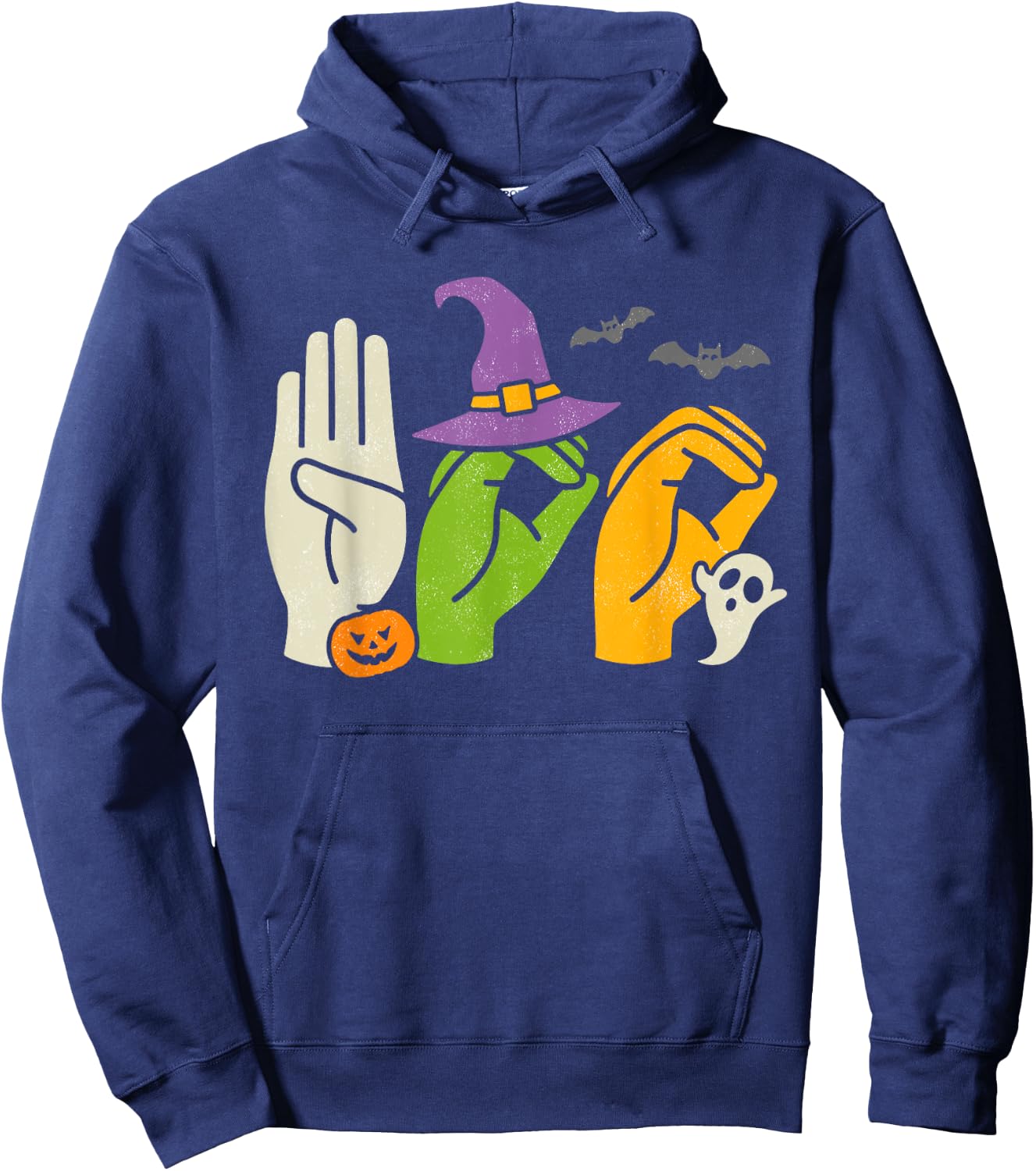 Boo Hands American Sign Language Pride ASL Halloween Witch Hoodie - Hoodie | Navy