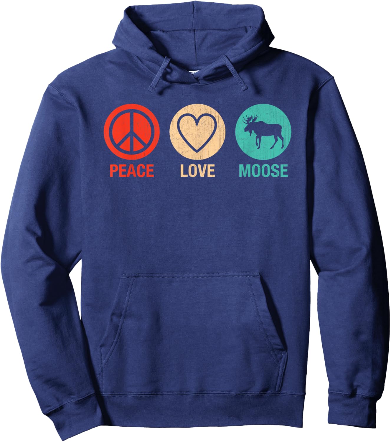 Vintage Peace Love Moose Heart Graphic Moose Lovers Hoodie - Hoodie | Navy