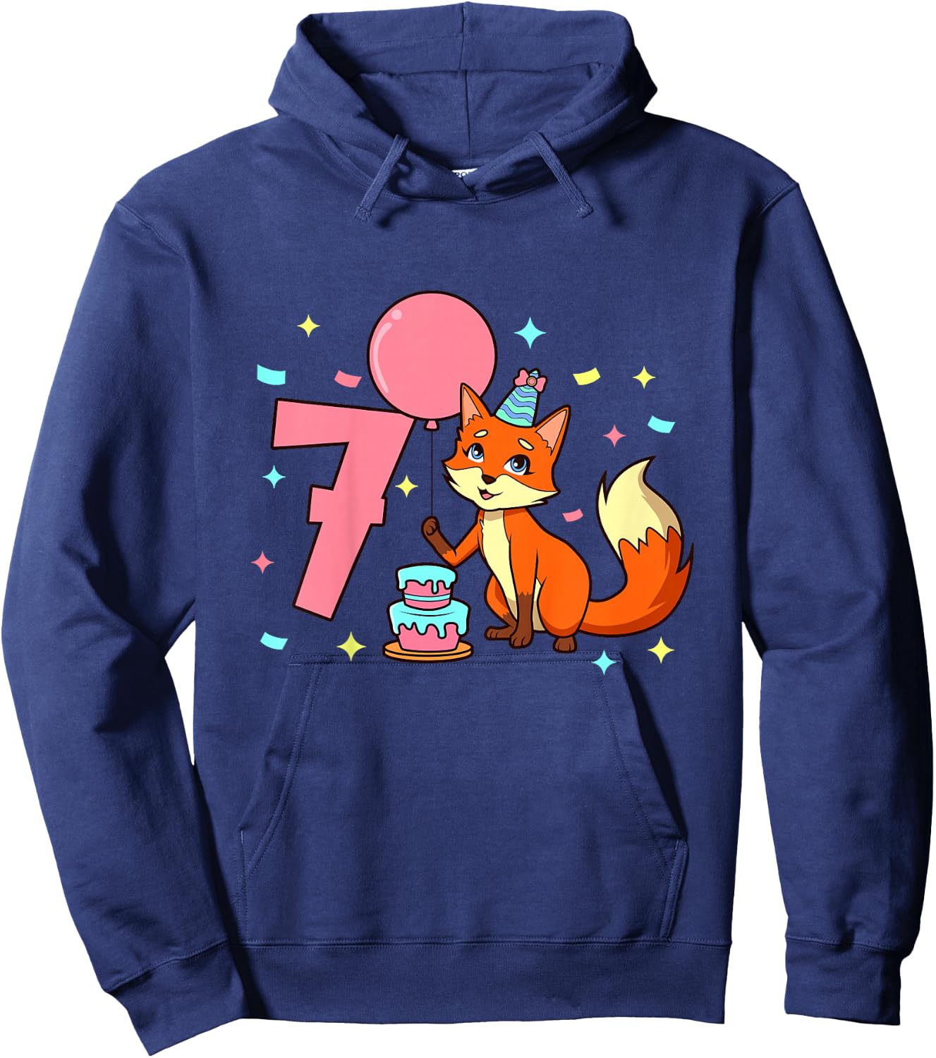 Children's Birthday Shirt Fox - Girls Birthday 7 Years , black Hoodie - Hoodie | Navy