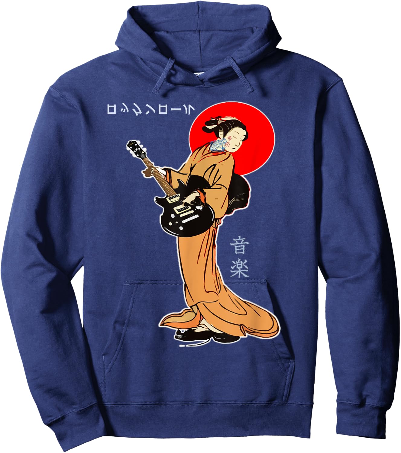 Rock And Roll Guitar Lady Japan Kimono Geisha Asian Japanese Hoodie - Hoodie | Navy