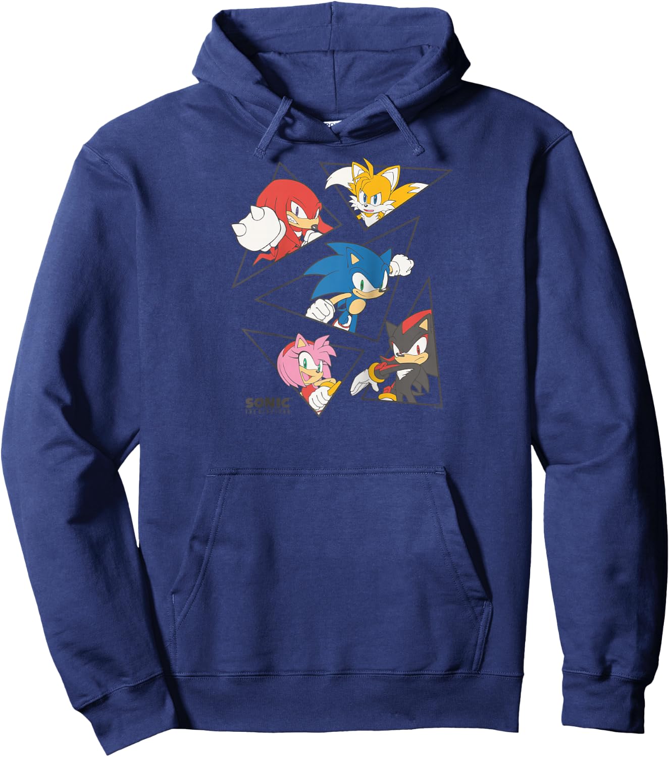Sonic The Hedgehog Main Characters Triangle Portraits Retro Raglan Baseball Hoodie - Hoodie | Navy