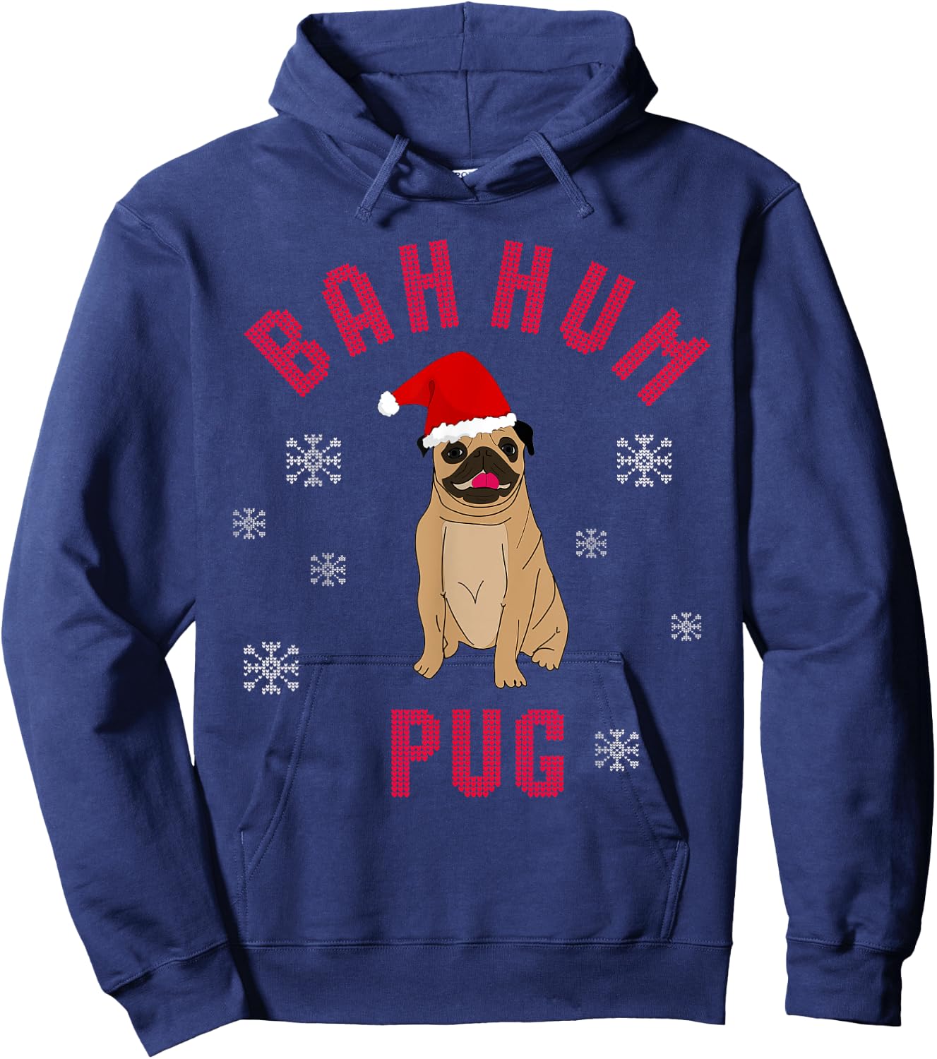 Bah Hum Pug - Funny Novelty Christmas T Shirt Hoodie - Hoodie | Navy