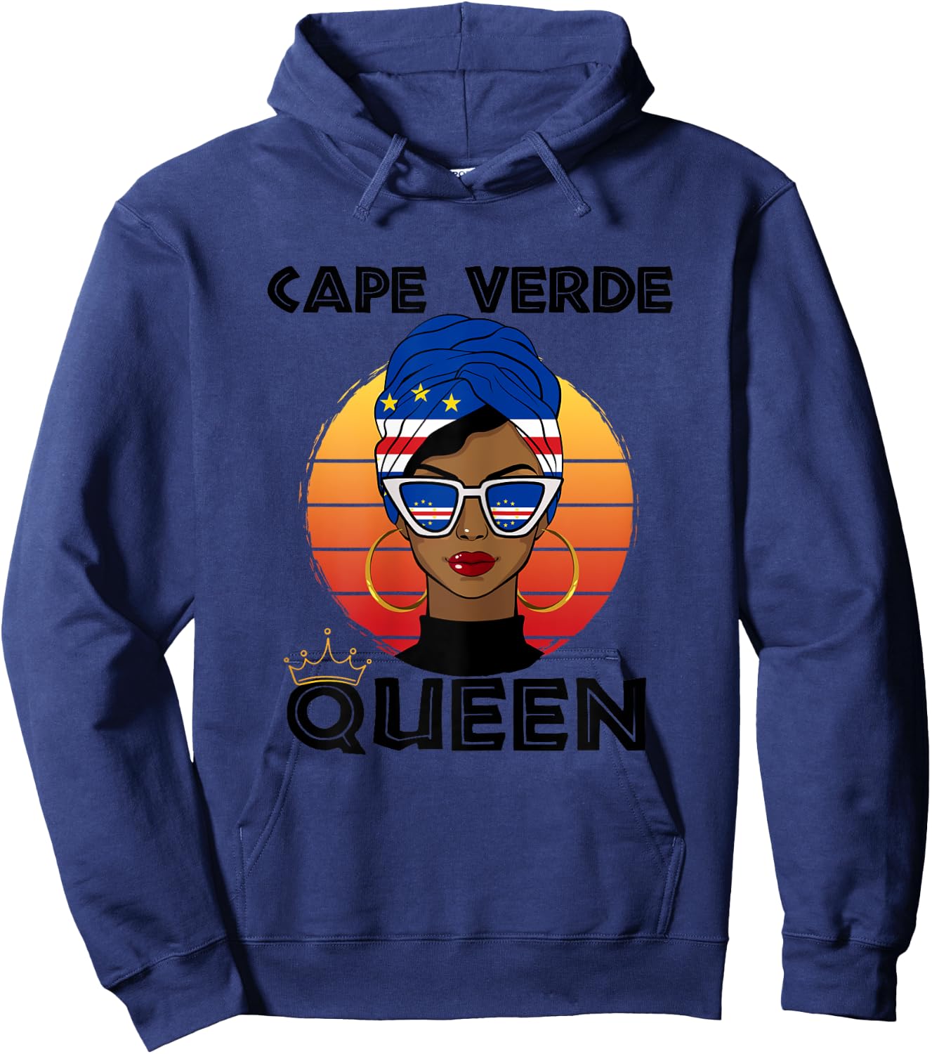 Cabo Verdian Queen African Queen Cabo Verde Flag Cabo Verde , white, Female X-Small Hoodie - Hoodie | Navy