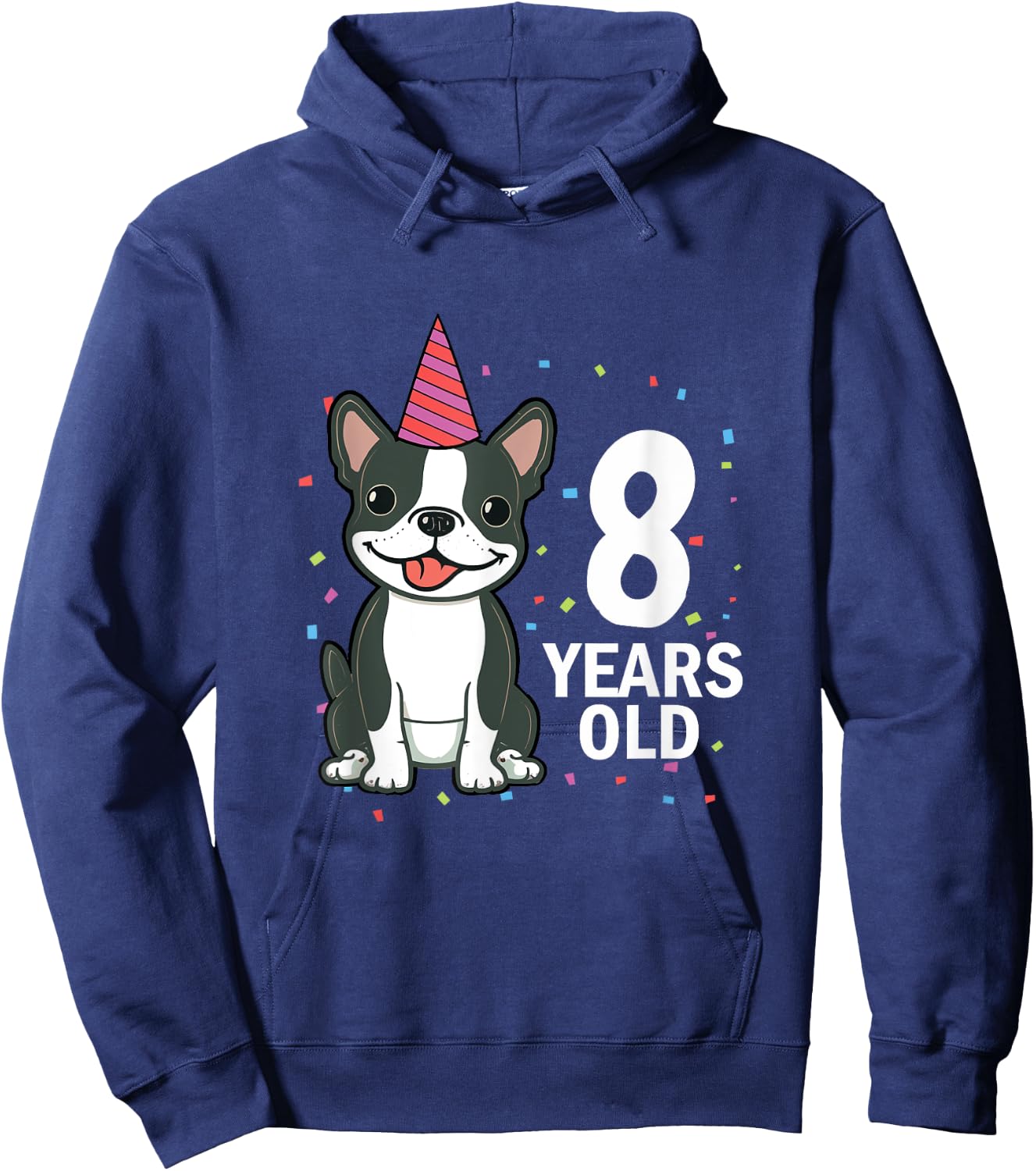 8 Years Old Birthday Boston Terrier Dog Lover 8th Party Kid Hoodie - Hoodie | Navy