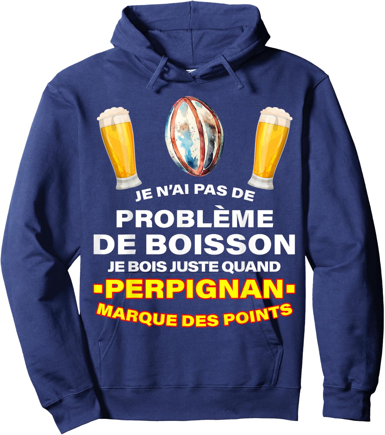 Rugby USAP Supporter Perpignan Essays And Aperitif Beer , Black, S Hoodie - Hoodie | Navy