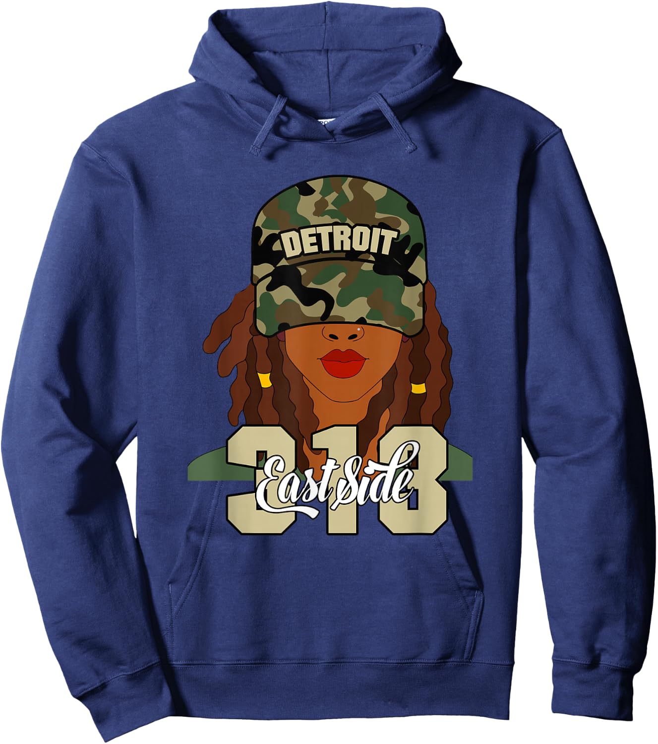 Detroit 313 East Side Hood Black Woman Camo Locs Hoodie - Hoodie | Navy