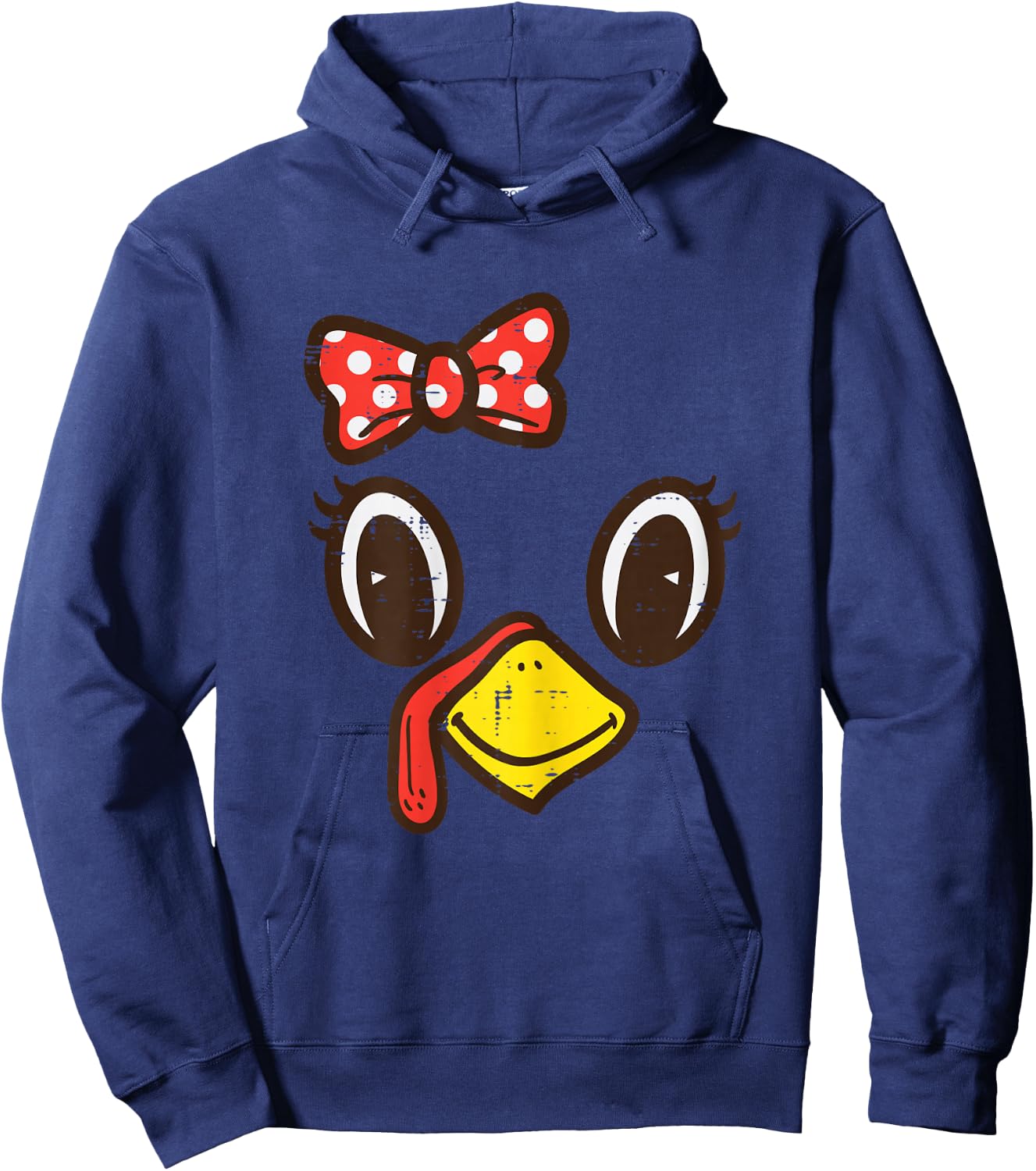 Cute Turkey Face Ribbon Thanksgiving Kid Toddler Girls Women Hoodie - Hoodie | Navy
