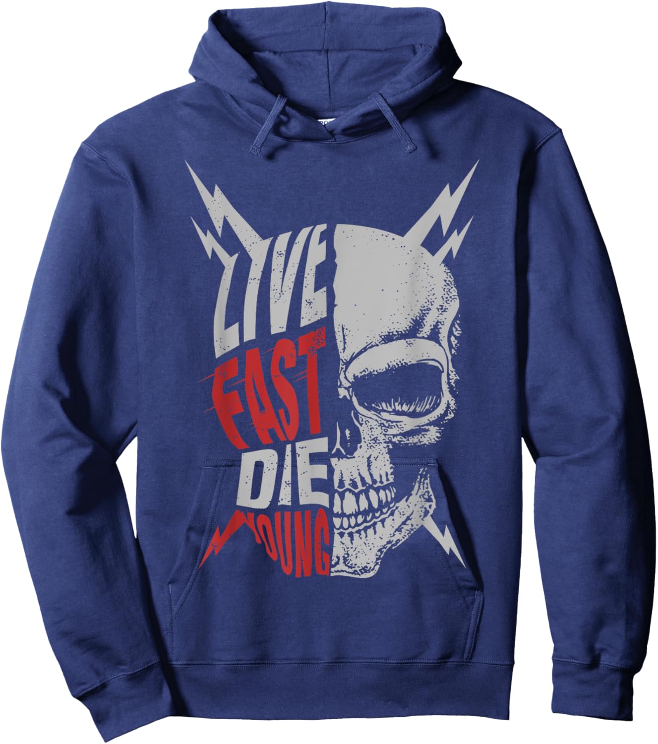Live Fast Die Young Vintage Distressed Motorcycle Bikers Hoodie - Hoodie | Navy