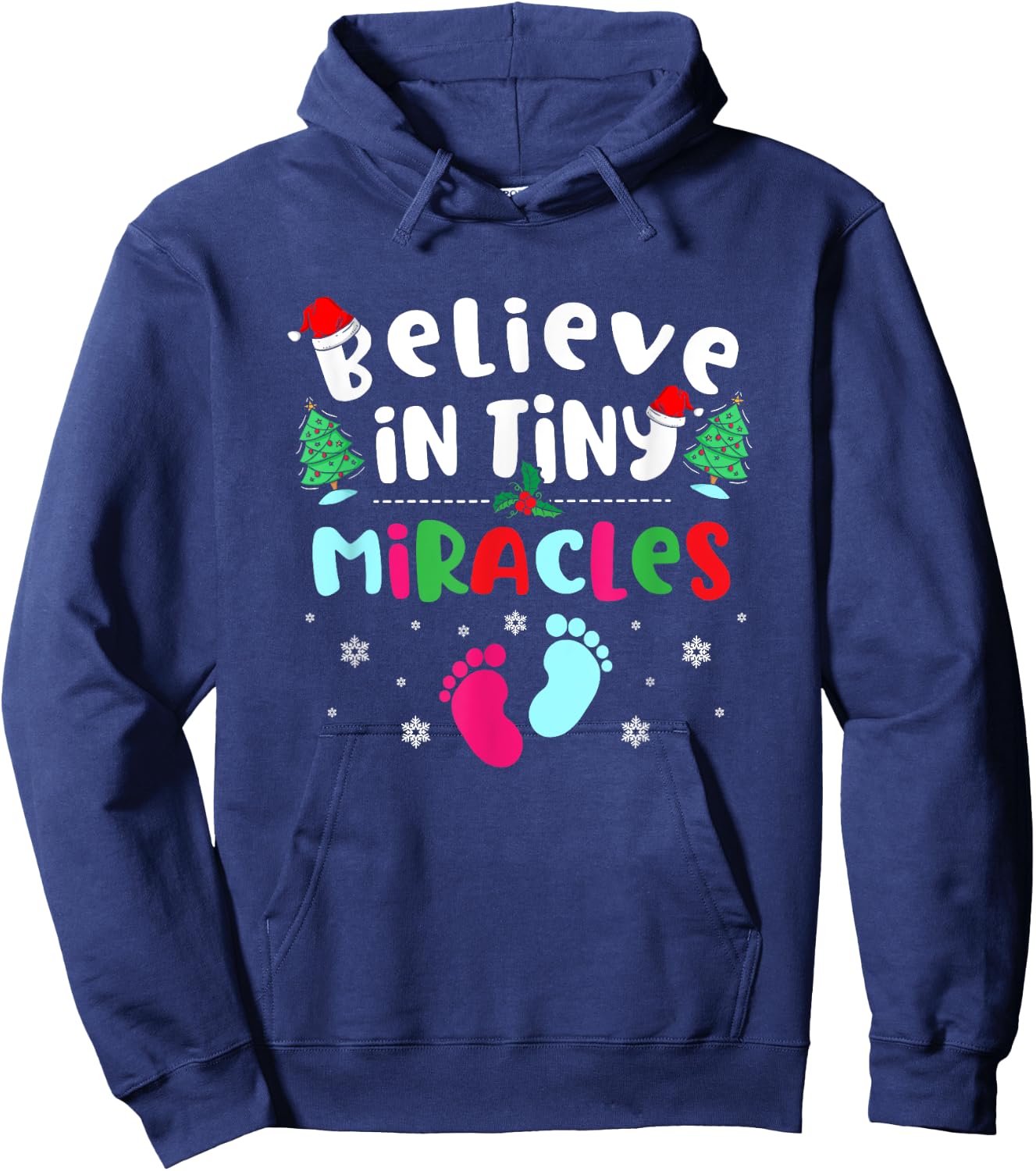 Xmas Believe In Tiny Miracles Christmas NICU Nurse Hoodie - Hoodie | Navy