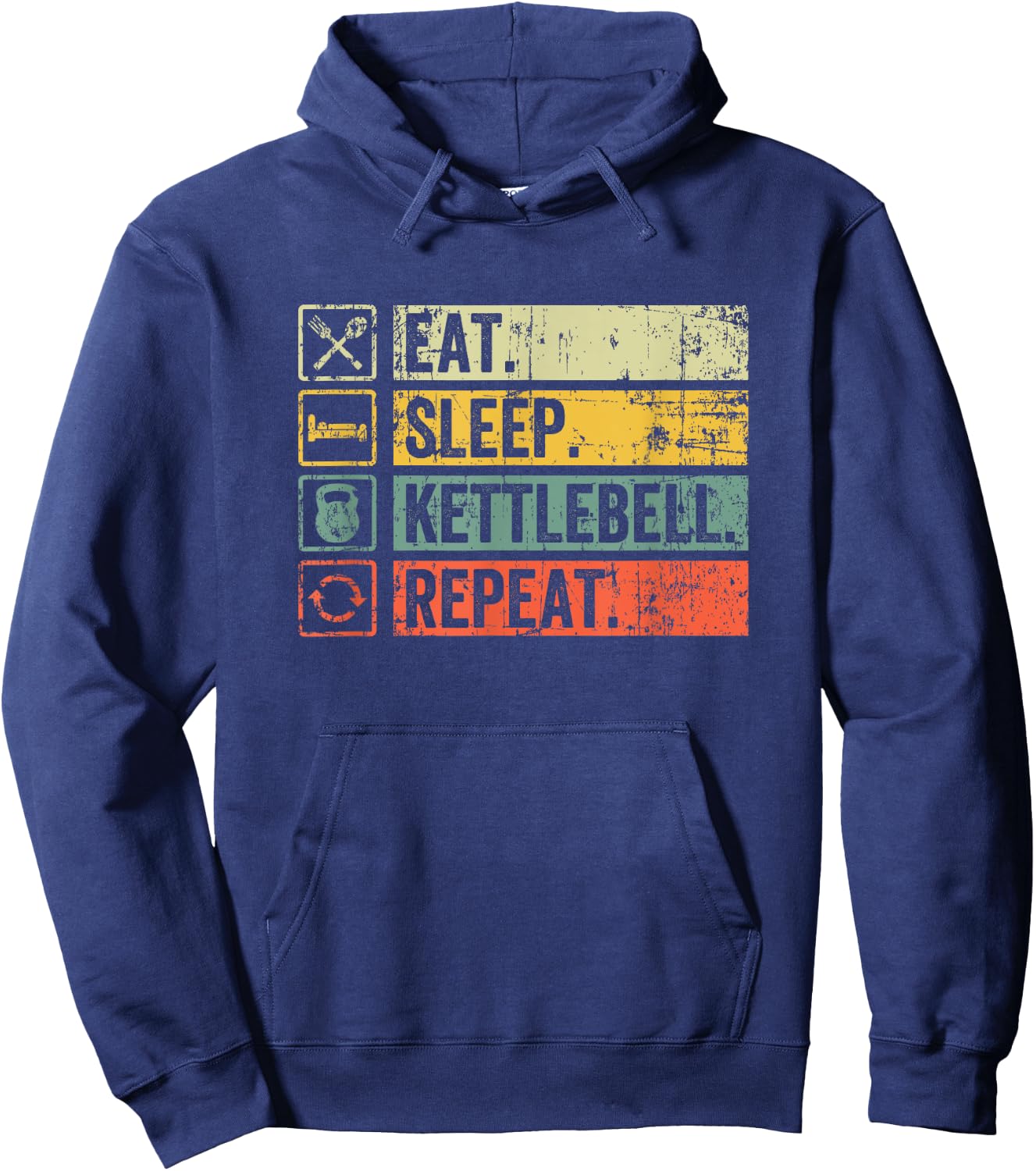 Retro Eat Sleep Kettlebell Repeat Fitness Gym Men Hoodie - Hoodie | Navy
