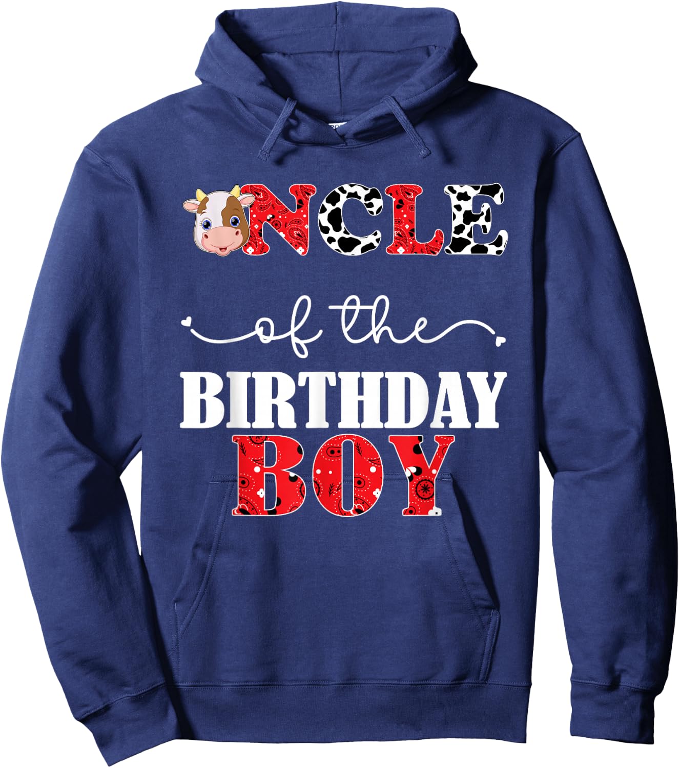 Uncle of the Birthday for Boys Cow Farm 1st Birthday Cow Hoodie - Hoodie | Navy