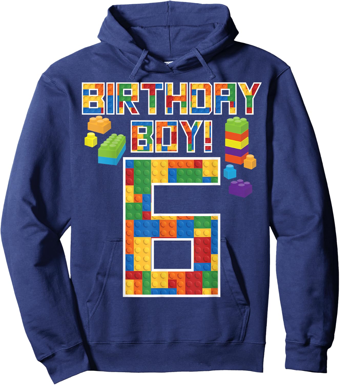 Cute 6th Birthday Gift 6 Years Old Block Building Boys Kids Hoodie - Hoodie | Navy