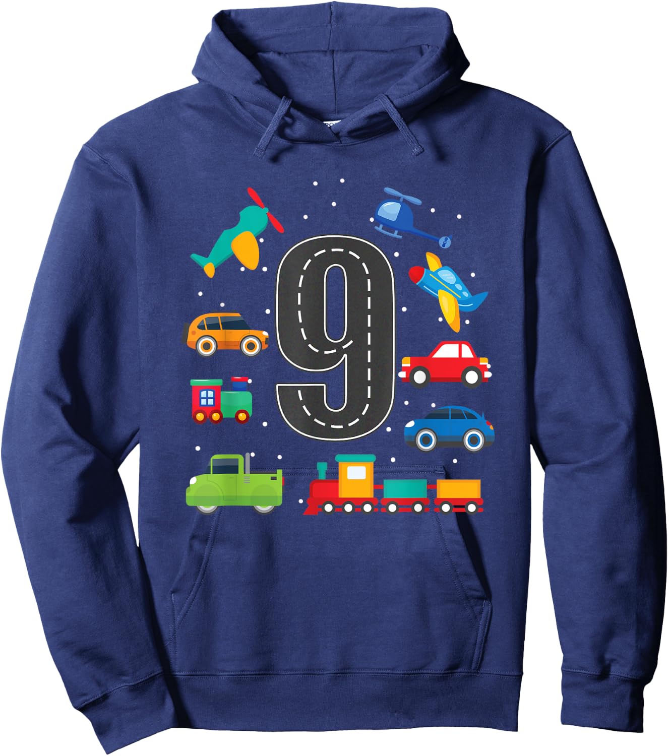 9 Year Old Transportation Birthday Boy 9th Toddler Truck Car Hoodie - Hoodie | Navy