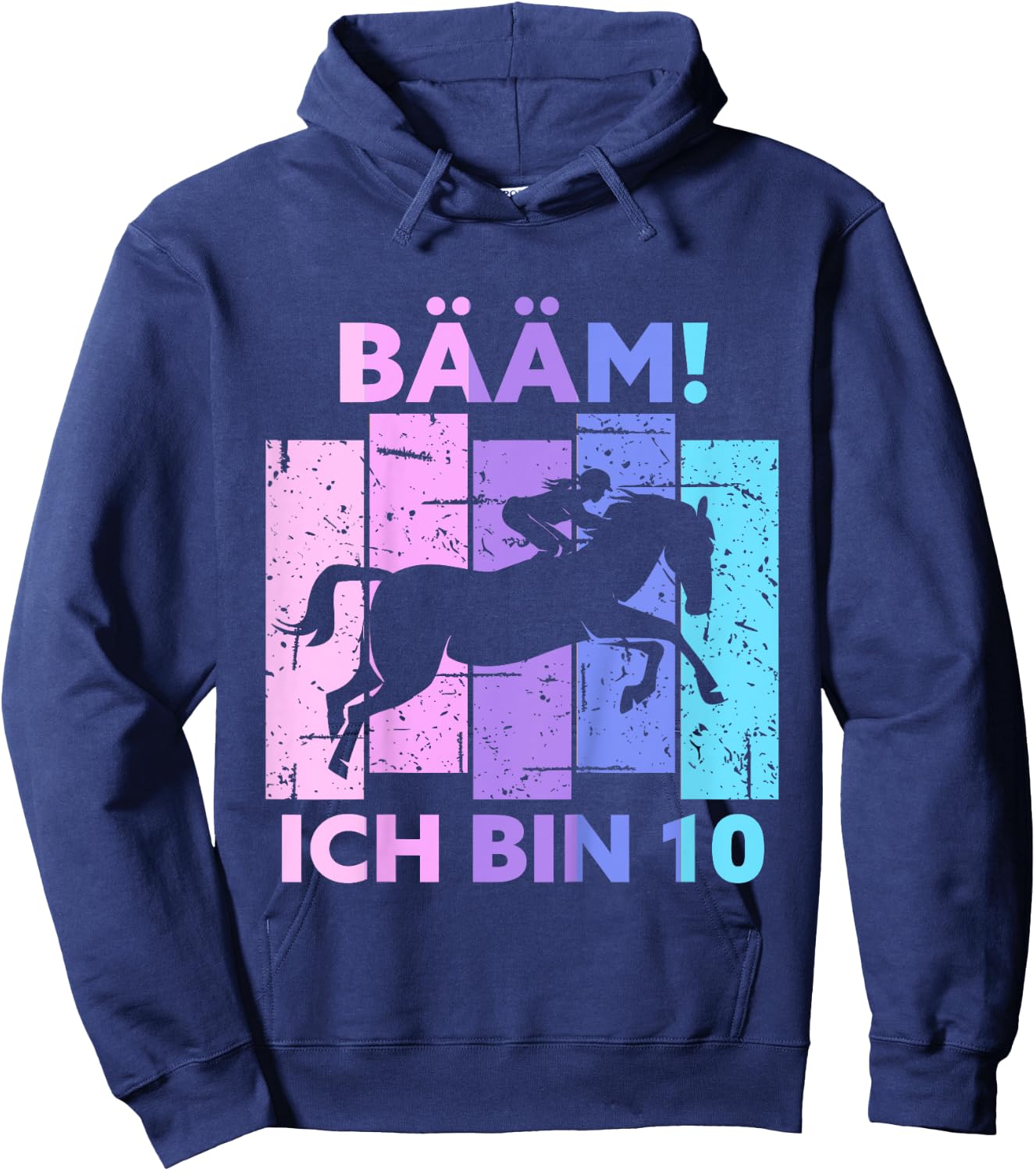 Children's 10th Birthday Girl Ten Years Old Horse BÄM! I Am 10 , black Hoodie - Hoodie | Navy
