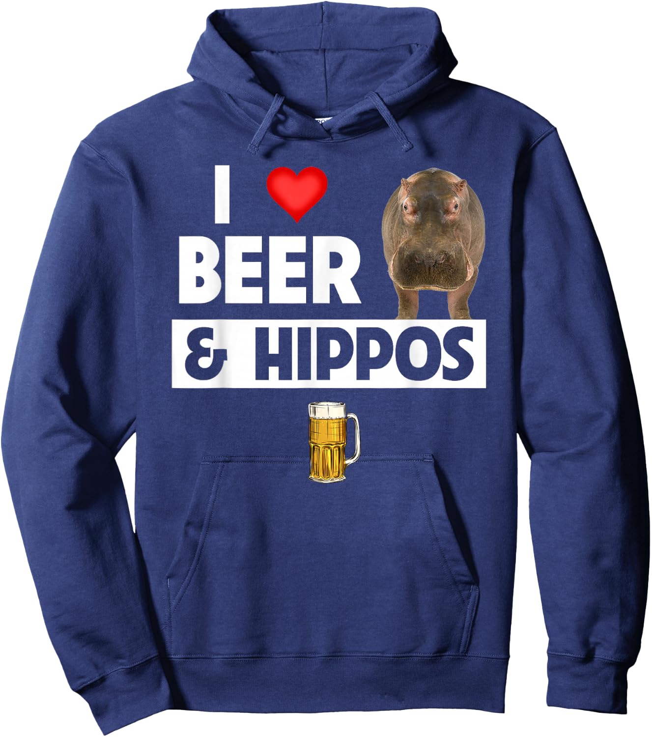 I Love Beer and Hippos Drinking Wildlife Safari Animals Hoodie - Hoodie | Navy