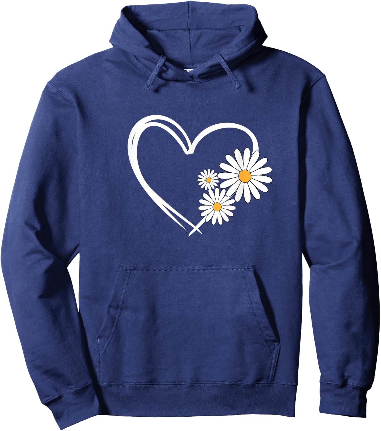 Heart With Daisy Flowers, Daisies With Heart Outline Hoodie - Hoodie | Navy