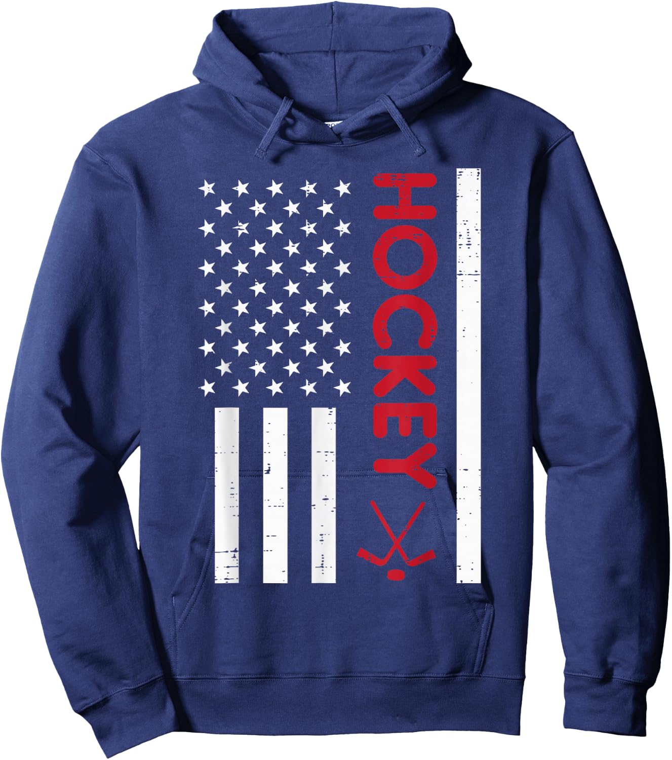 American Flag Red Ice Hockey Vintage Patriotic Player Goalie Hoodie - Hoodie | Navy