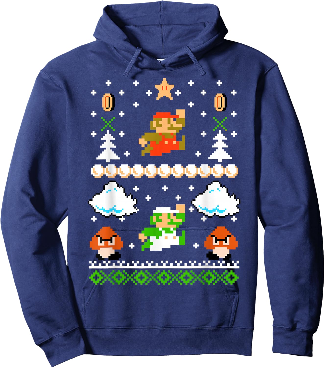 Super Mario Mario Goomba Ugly Christmas Sweater Hoodie - Hoodie | Navy
