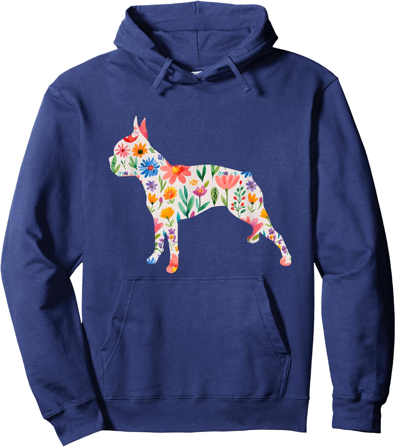 Boston Terrier Watercolour Flowers Design Hoodie - Hoodie | Navy