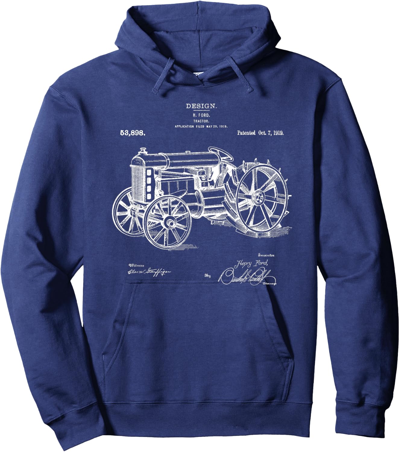 Classic Vintage Patent 1919 Farm Tractor Gift Hoodie - Hoodie | Navy