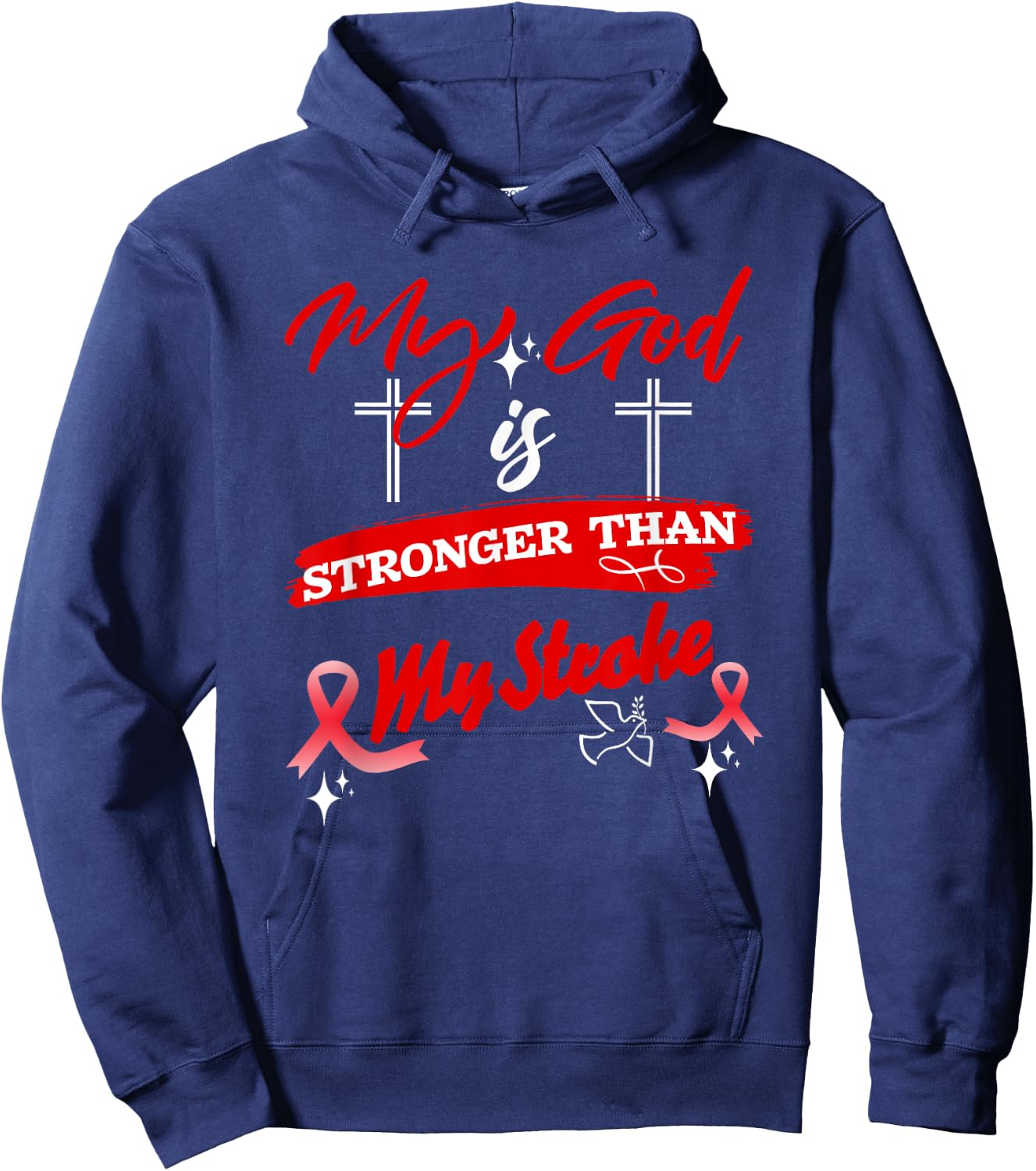 Stroke Warrior My God Is Stronger Than My Stroke Red Ribbon Hoodie - Hoodie | Navy