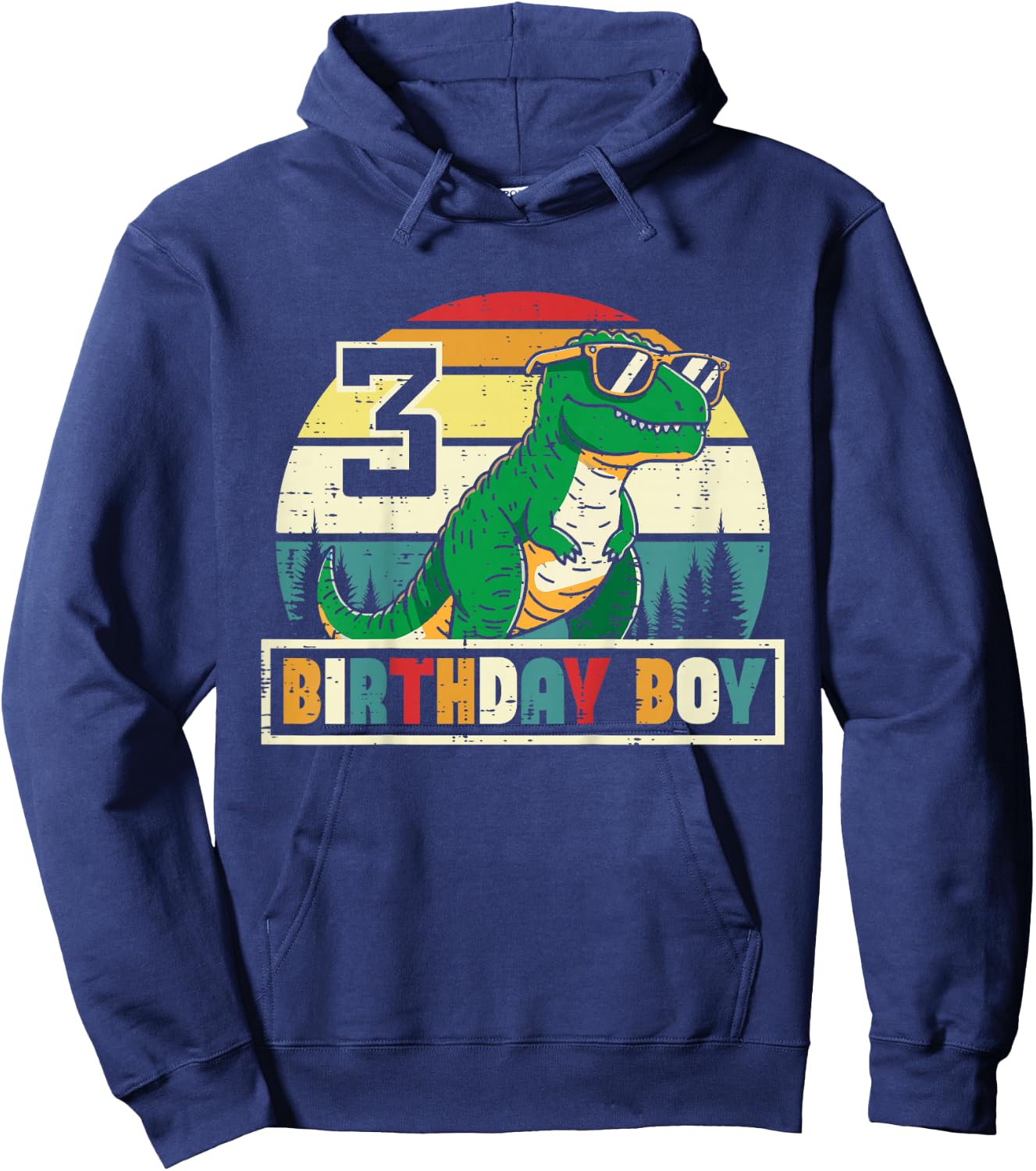 Kids 3 Birthday Boy Dino Trex Retro 3rd Bday Three Year Boys Kids Hoodie - Hoodie | Navy