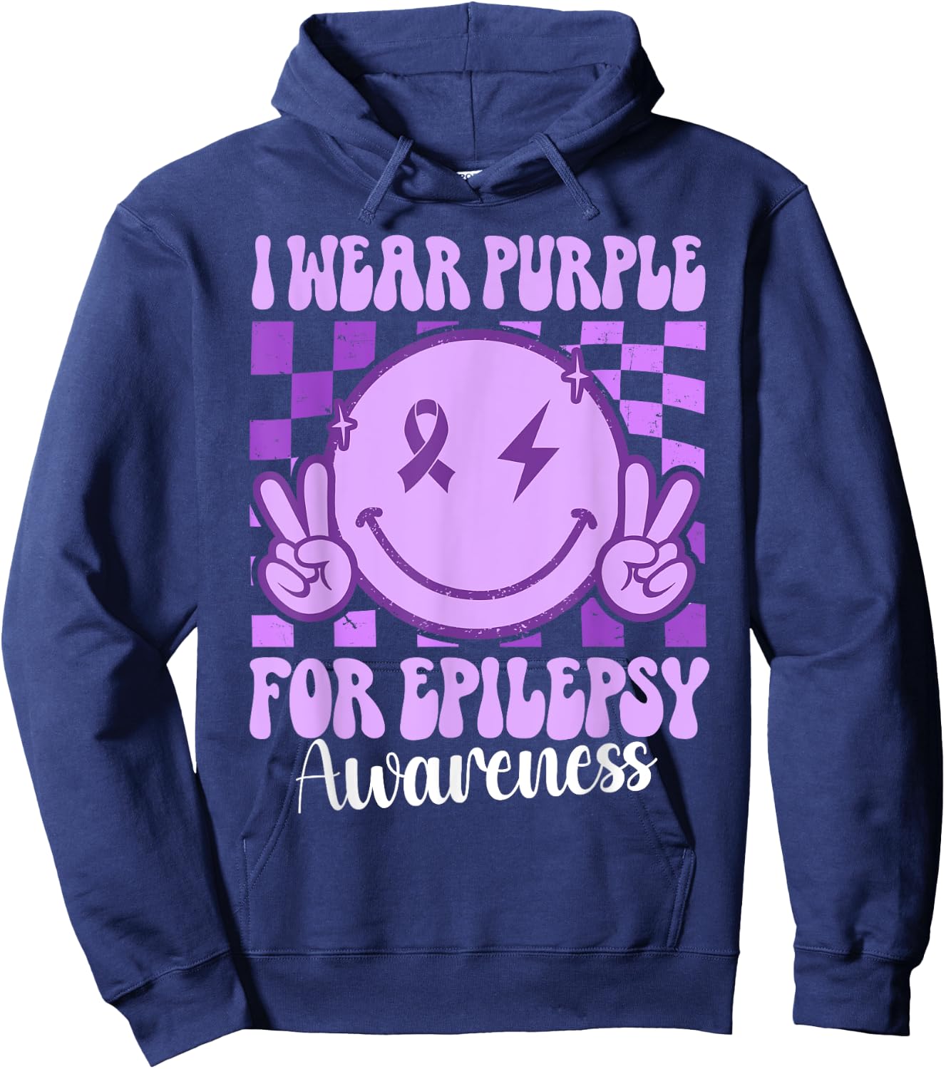 I Wear Purple For Epilepsy Awareness Smile Face Epilepsy Hoodie - Hoodie | Navy