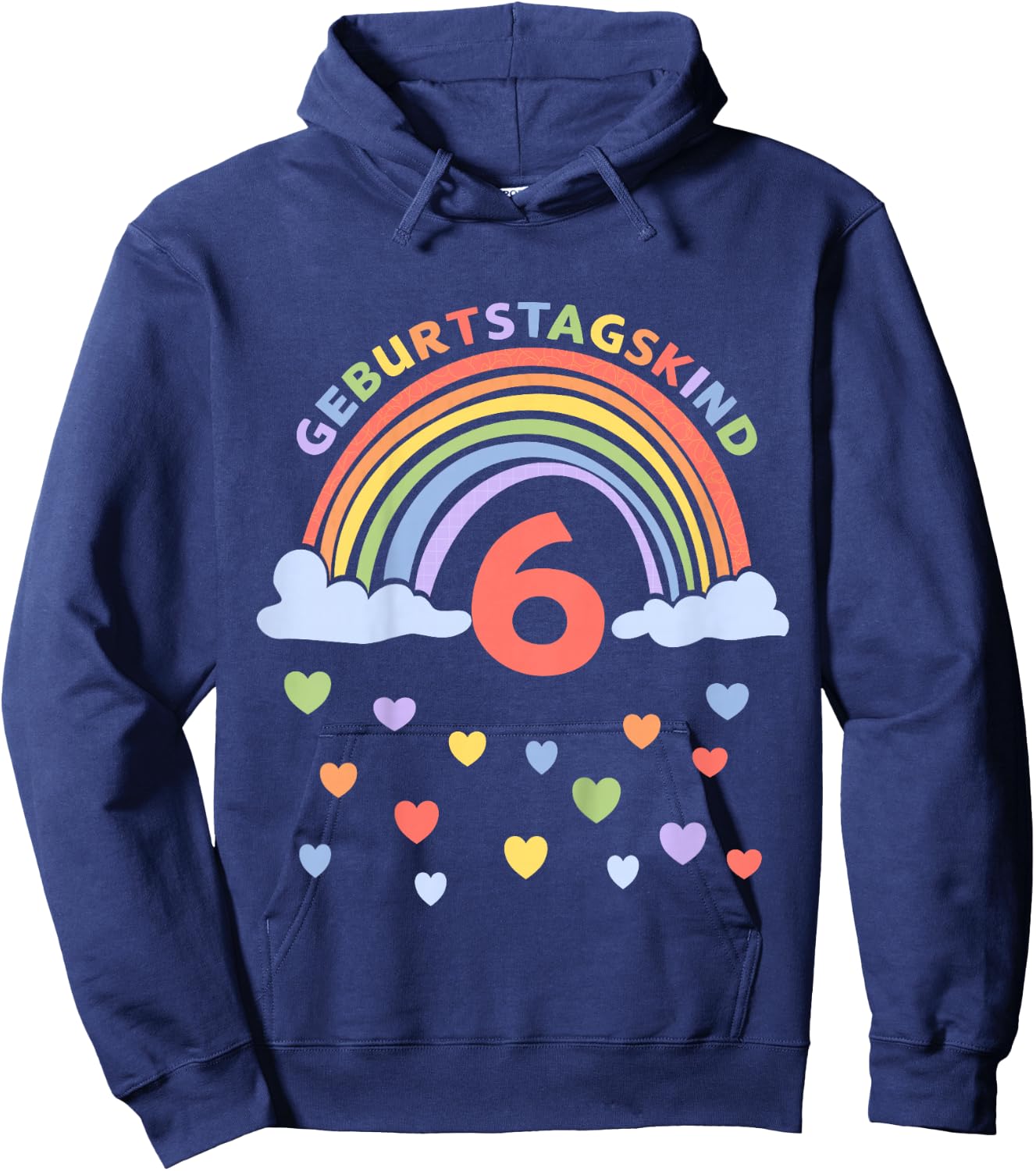 Children's 6 Years Sixth Birthday Rainbow , black Hoodie - Hoodie | Navy