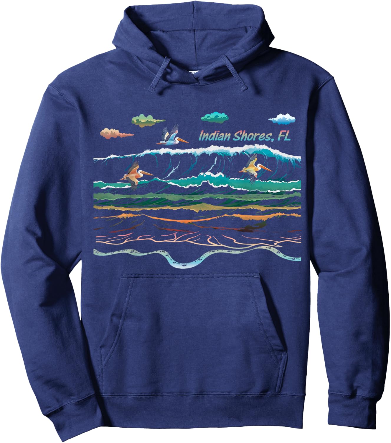 Indian Shores FL Florida Waves Pelican Bird Watching Hoodie - Hoodie | Navy