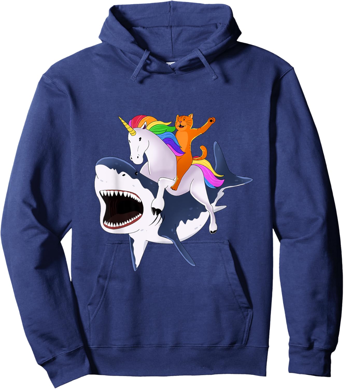 Cat Riding Unicorn Riding Shark Gift Women Girls Kids Hoodie - Hoodie | Navy