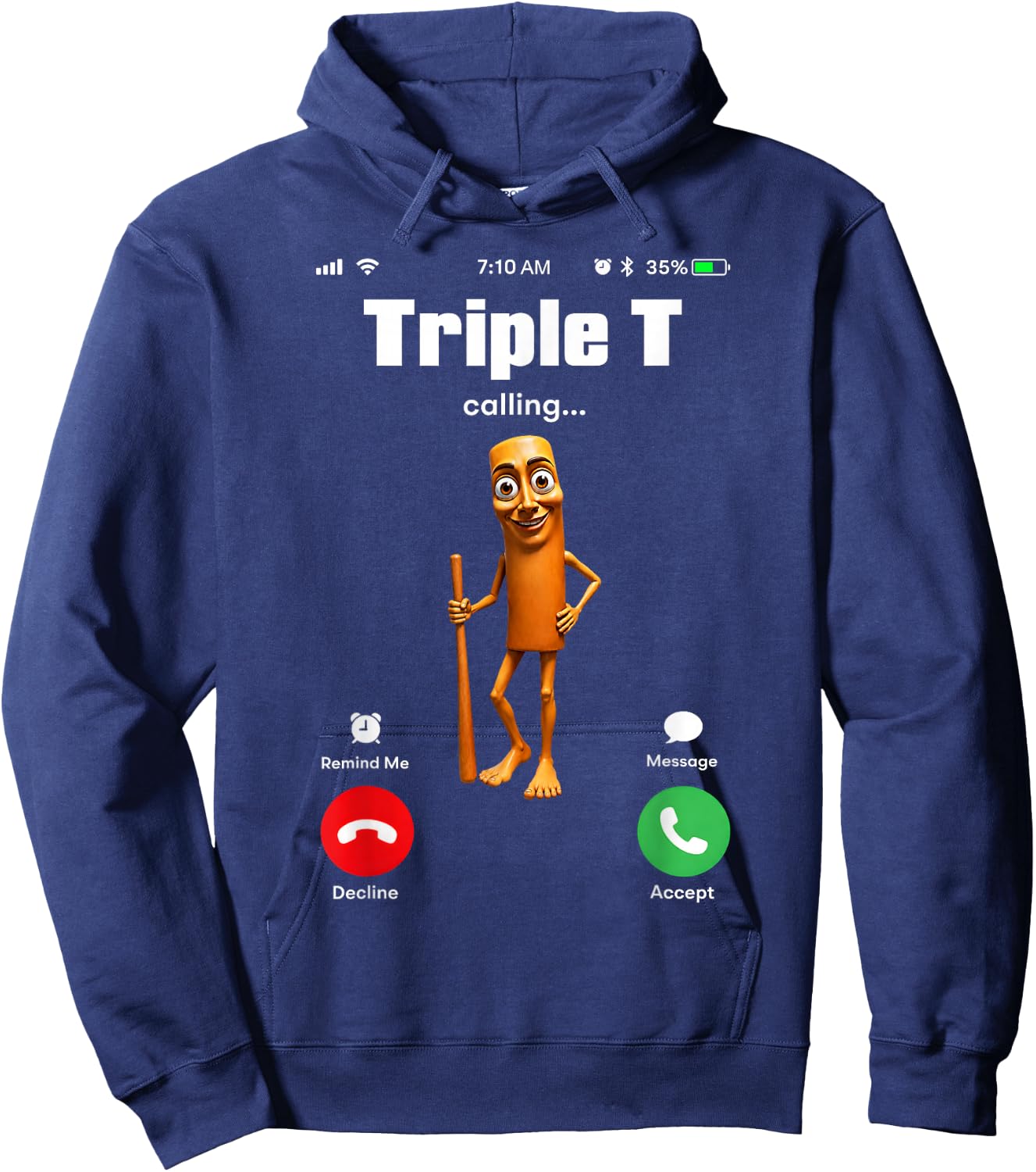 Tung Tung Tung Sahur is Calling Meme Funny Brainrot Triple T Hoodie - Hoodie | Navy
