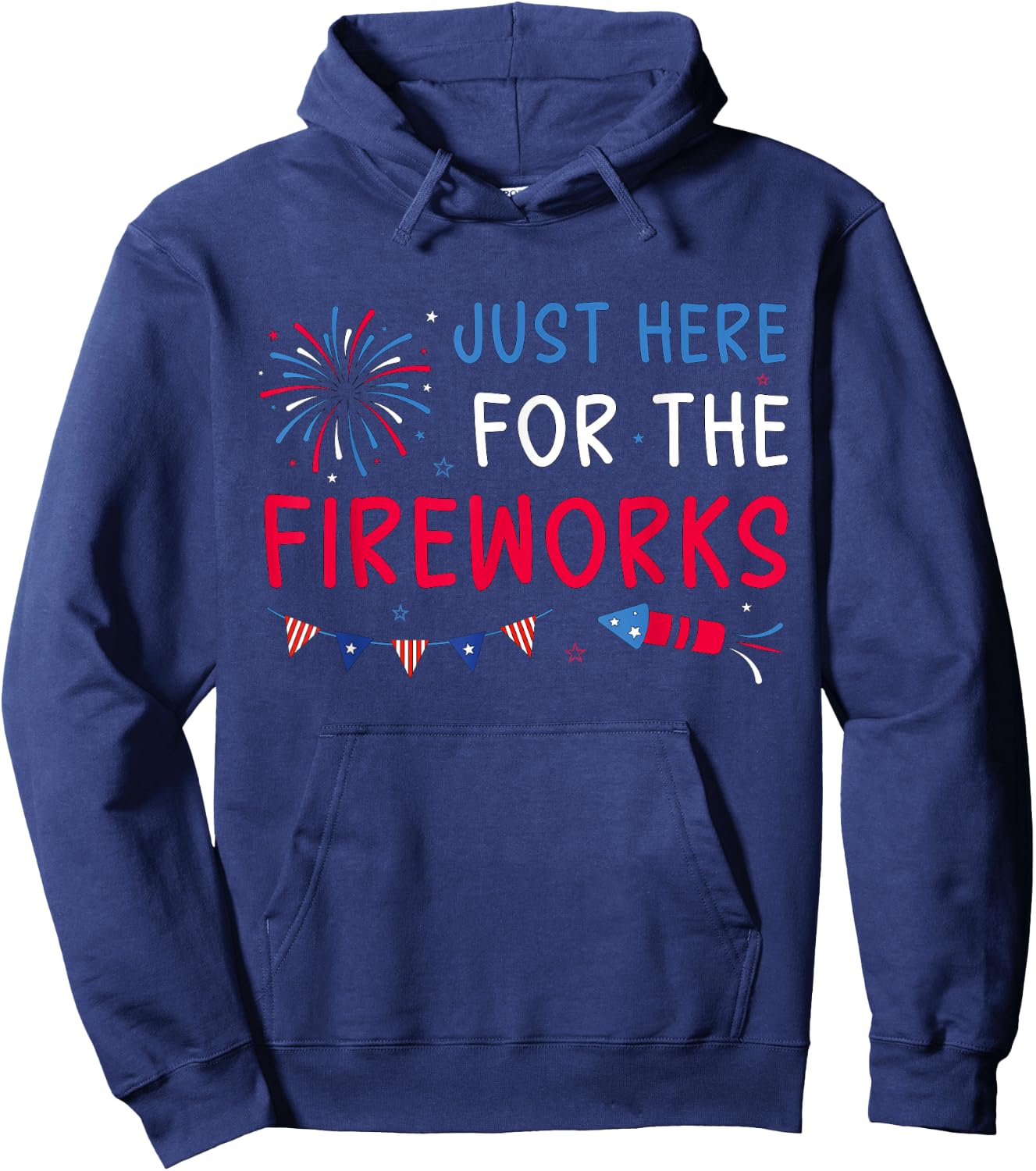 Just Here for The Fireworks Patriotic Couples 4th of July Hoodie - Hoodie | Navy
