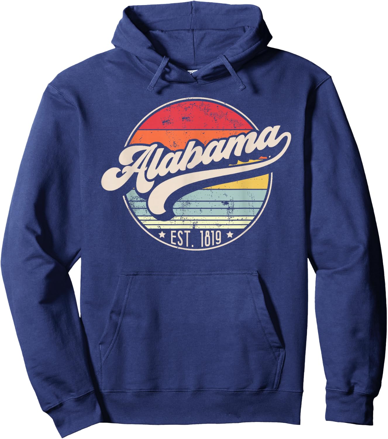Retro Alabama Home State AL Cool 70s Style Sunset Hoodie - Hoodie | Navy