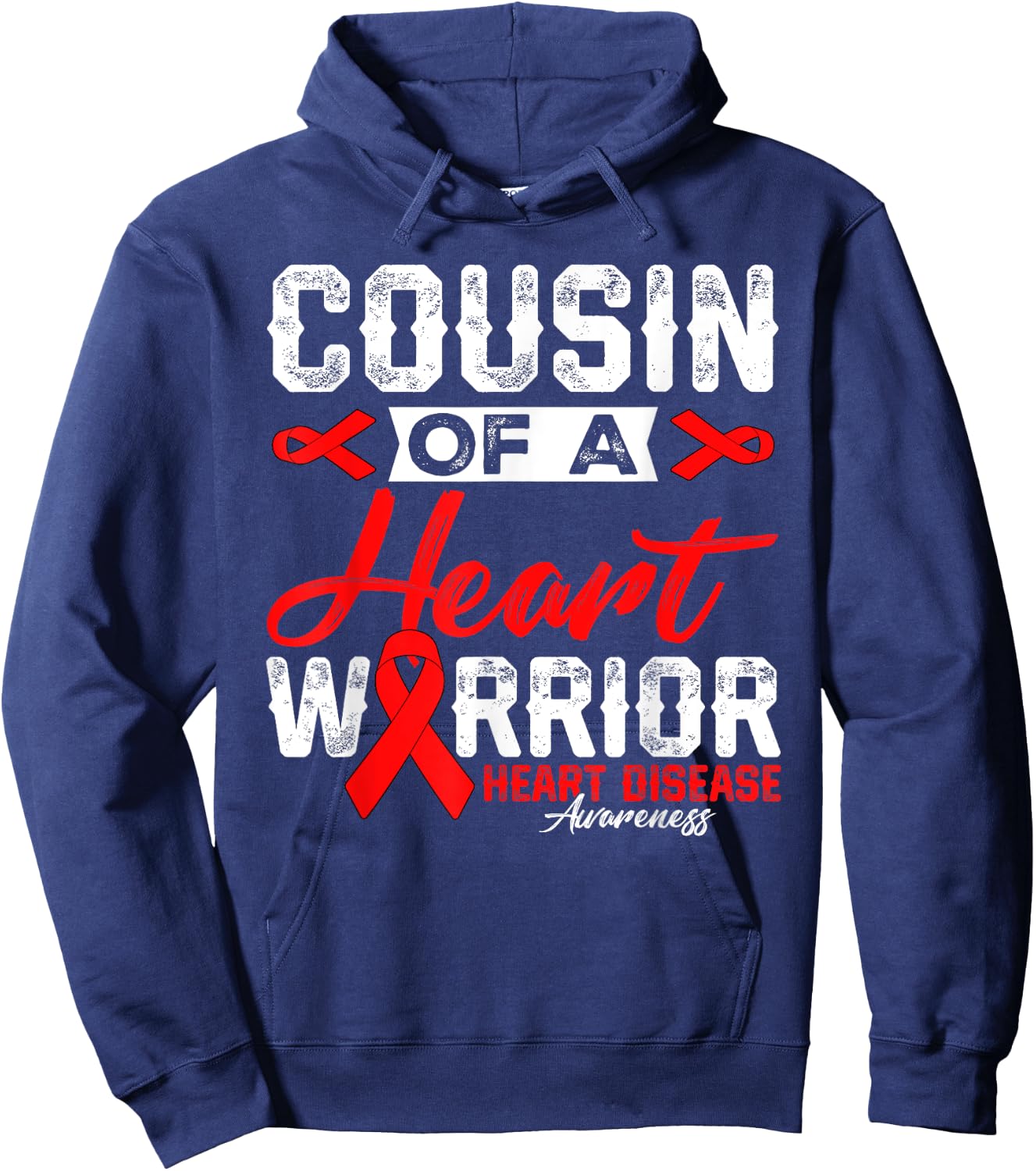 Cousin Of A Heart Warrior Heart Disease Red Ribbon Men Women Hoodie - Hoodie | Navy