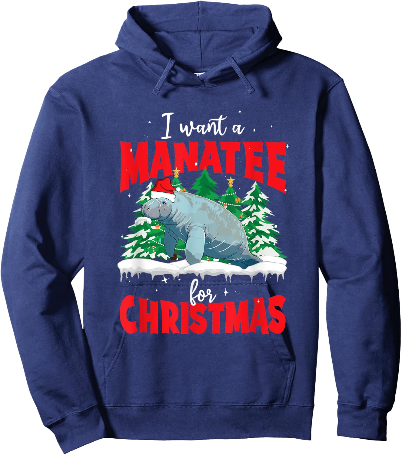 Funny Manatee Lover Xmas Aquatic Mammal Christmas Manatee Hoodie - Hoodie | Navy