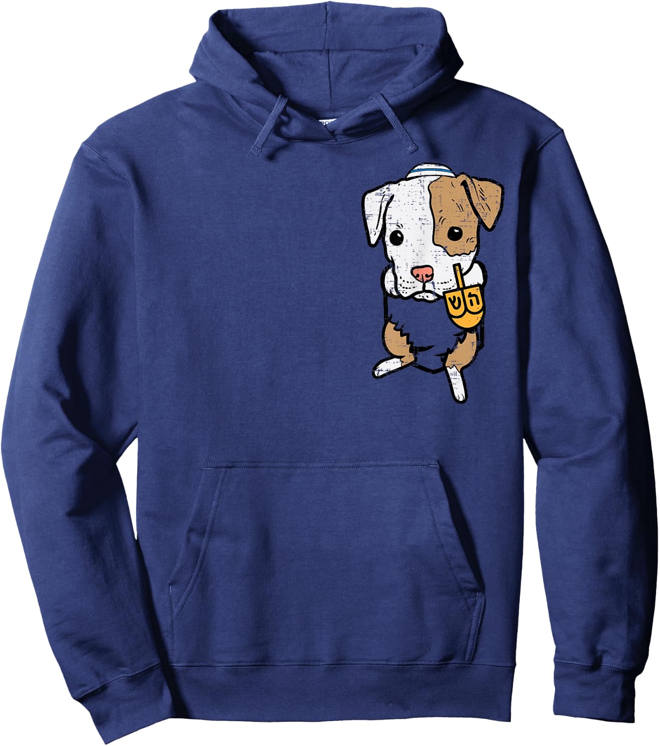 Pocket Dog Pitbull Jewish Hanukkah Pajamas Chanukah PJs Hoodie - Hoodie | Navy