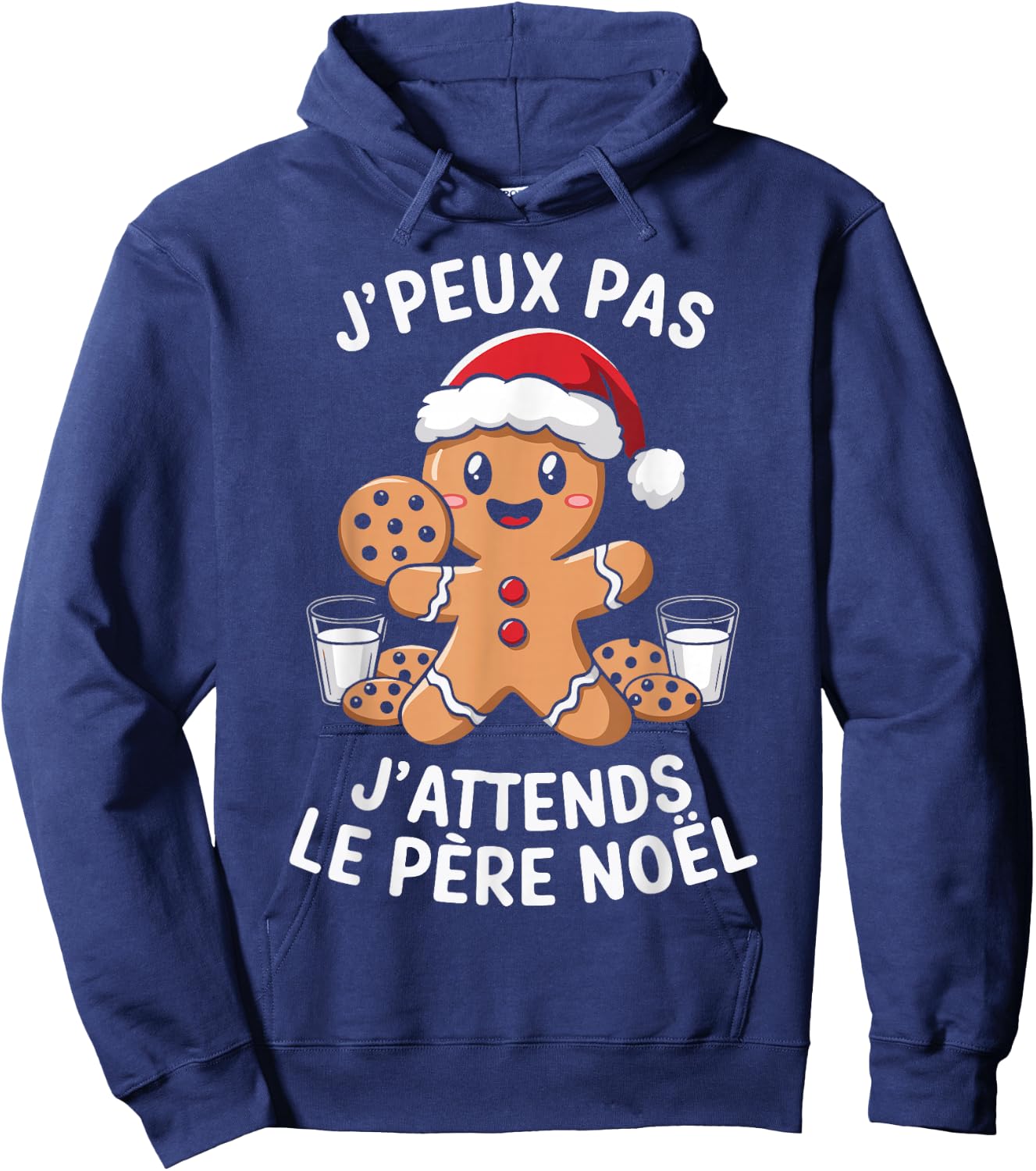 Gingerbread J'peux Pas J'attends Le Père Noël Humour Christmas , Black, S Hoodie - Hoodie | Navy