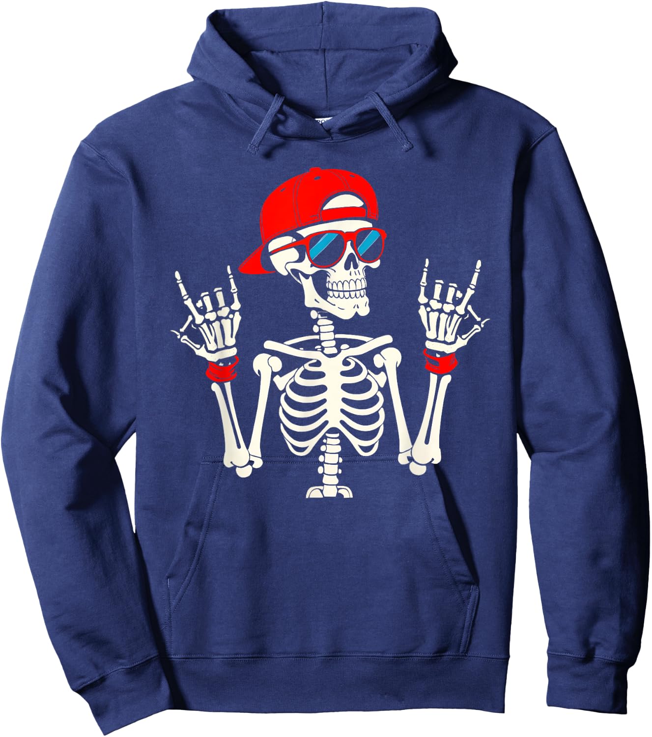 Halloween Skater Teen Boy Cool Skeleton Rock and Roll Men Hoodie - Hoodie | Navy