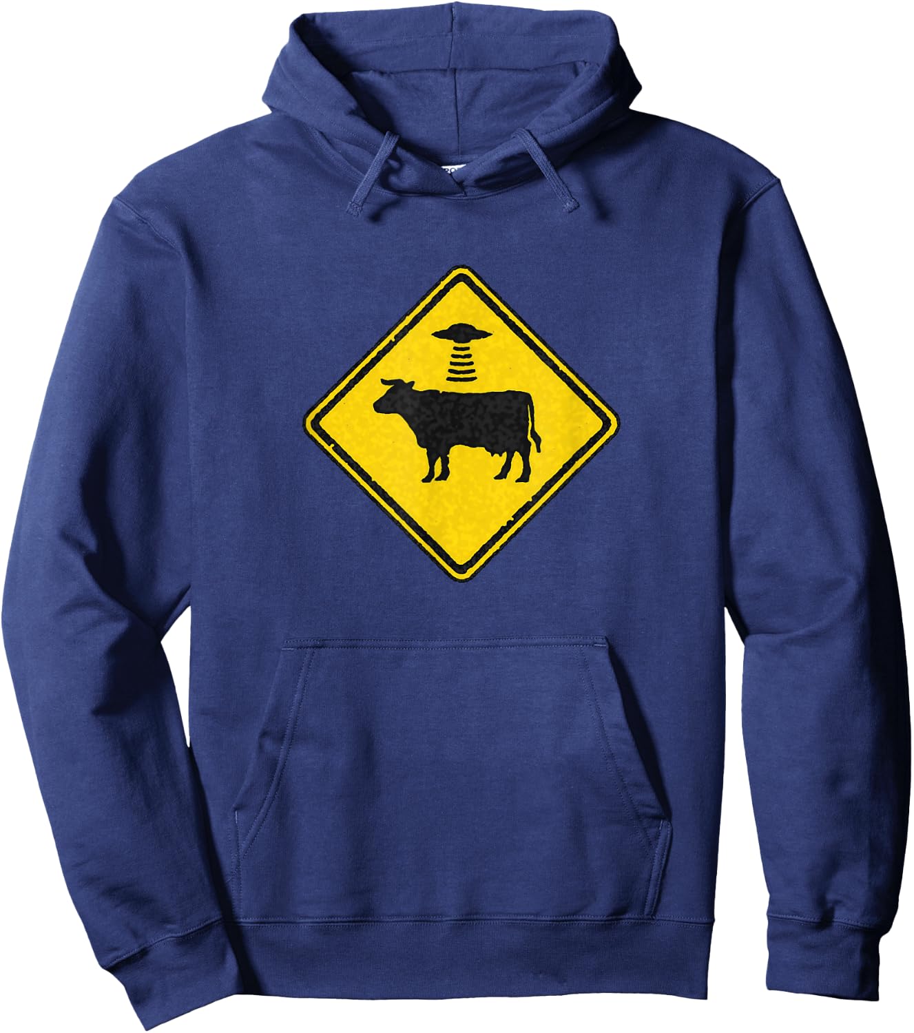 Funny Alien Abduction Cattle Crossing Sign For UFO Believer Hoodie - Hoodie | Navy