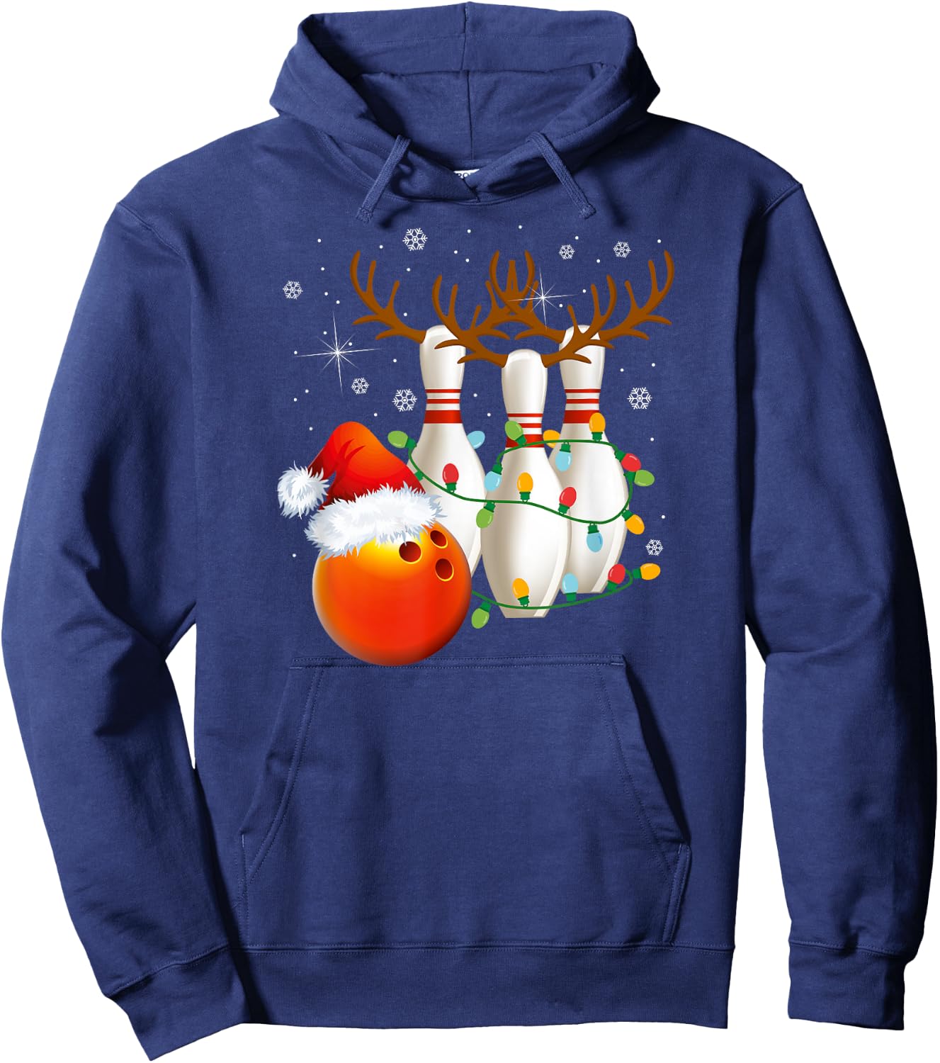 Bowling Gifts Christmas Bowling Santa Hat Christmas Lights Hoodie - Hoodie | Navy