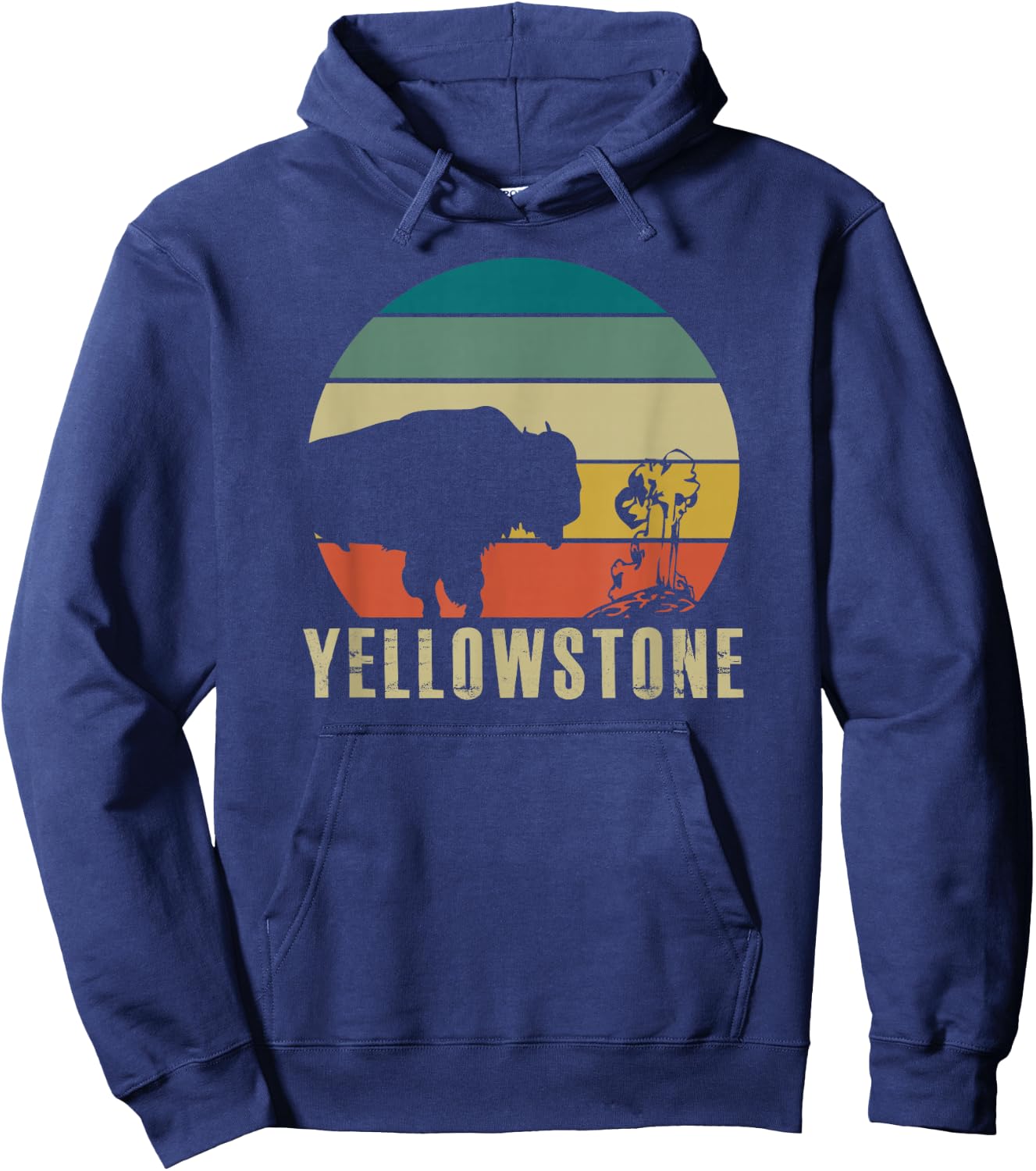 Yellowstone National Park Vintage Bison Buffalo Geyser Hoodie - Hoodie | Navy