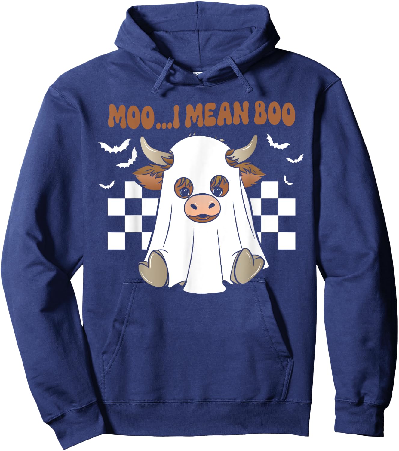 Moo I Mean Boo Cute Ghost Cow Funny Halloween Men Women Kids Hoodie - Hoodie | Navy