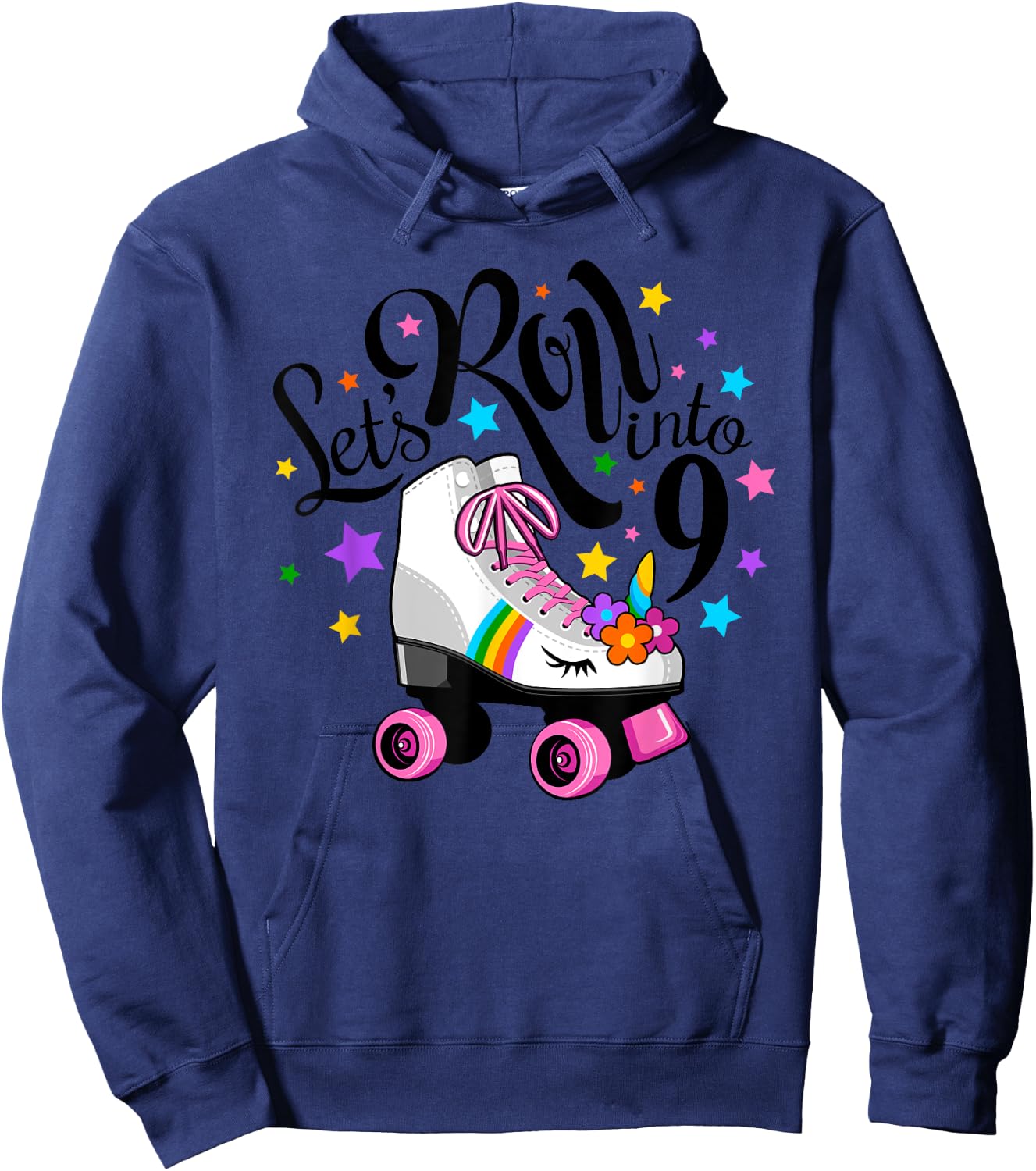 Lets roll into 9 Birthday. Unicorn, Roller skate Hoodie - Hoodie | Navy